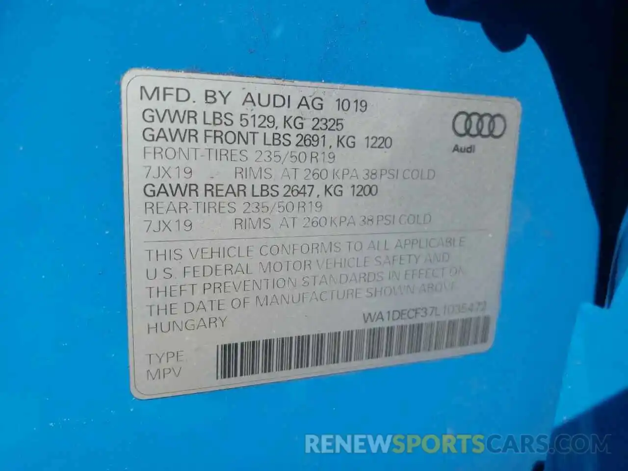 10 Photograph of a damaged car WA1DECF37L1035472 AUDI Q3 2020