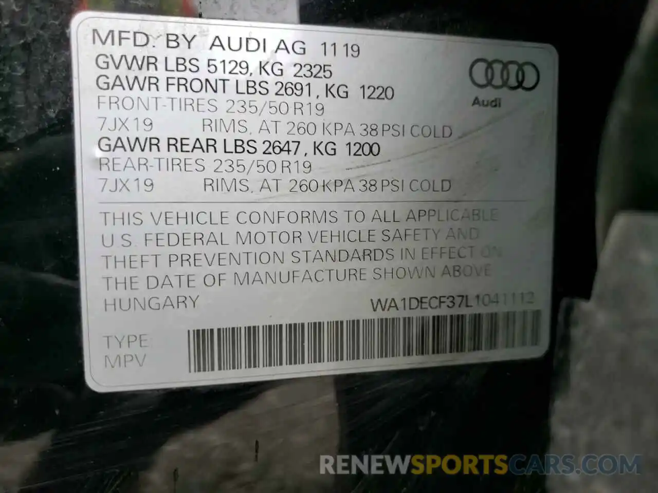 10 Фотография поврежденного автомобиля WA1DECF37L1041112 AUDI Q3 2020