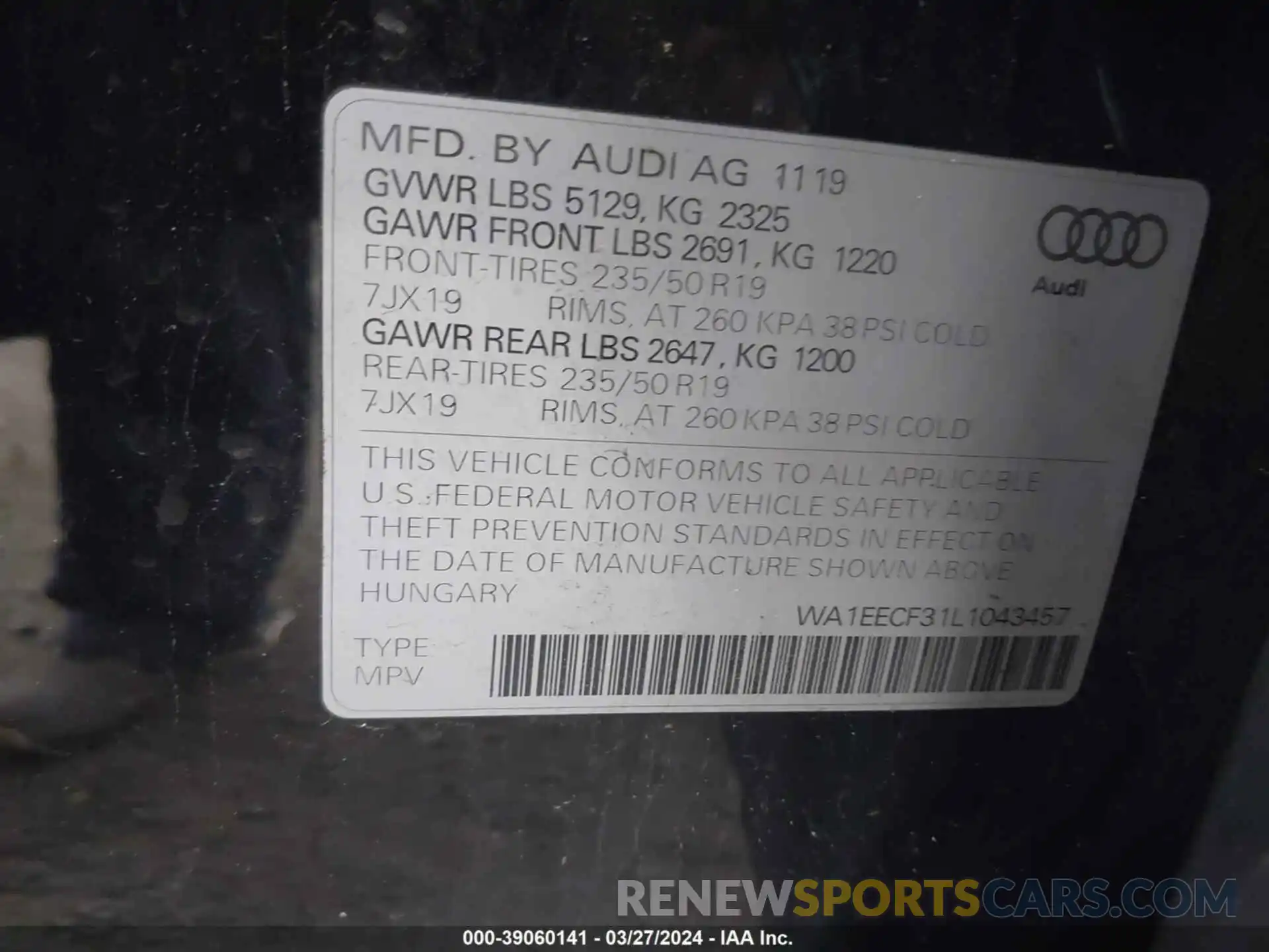 9 Фотография поврежденного автомобиля WA1EECF31L1043457 AUDI Q3 2020