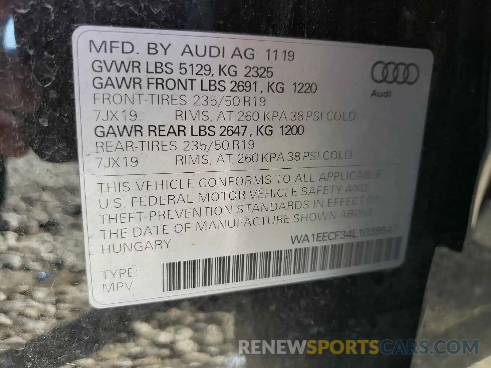 10 Фотография поврежденного автомобиля WA1EECF34L1039547 AUDI Q3 2020