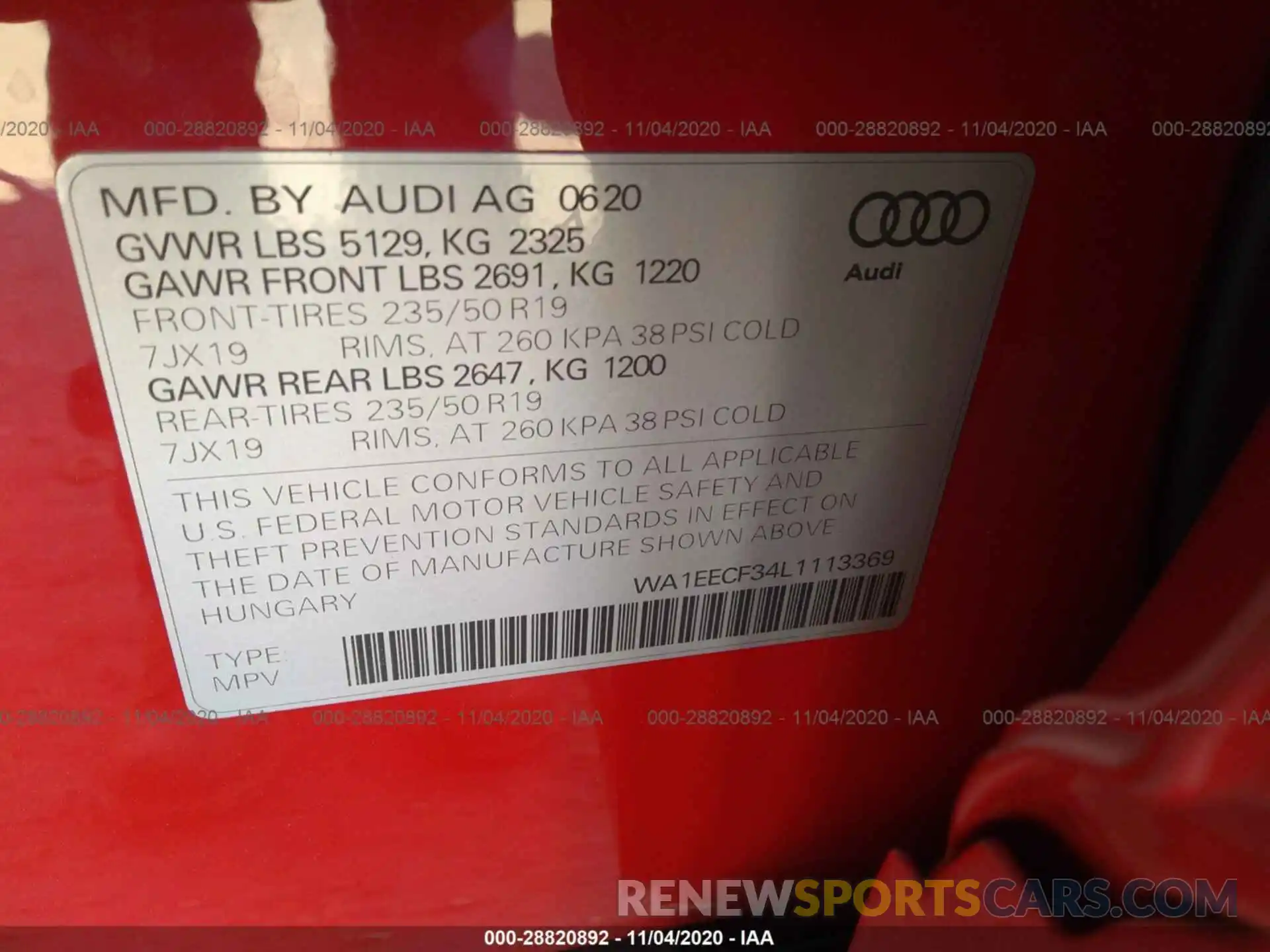 9 Photograph of a damaged car WA1EECF34L1113369 AUDI Q3 2020