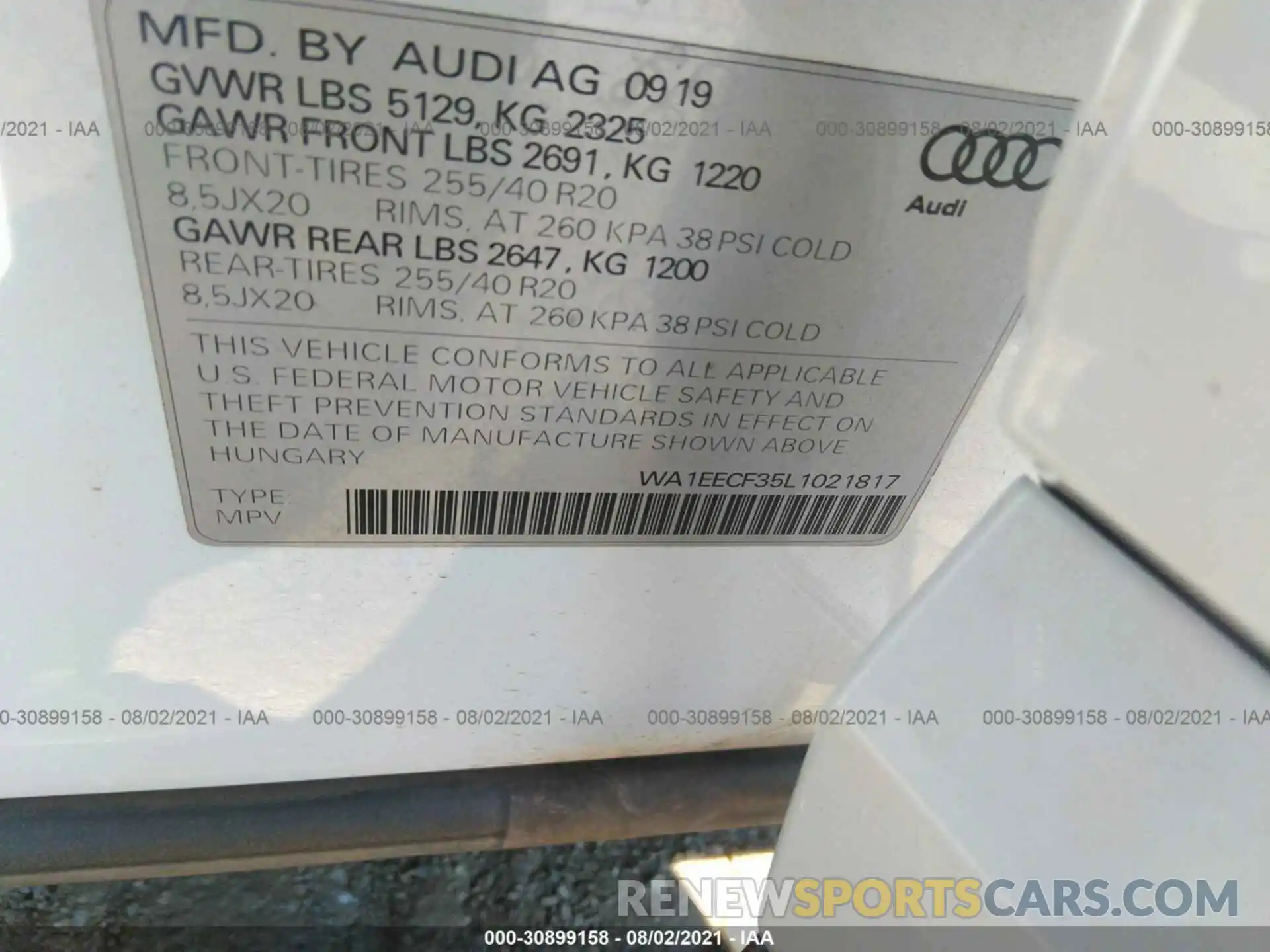 9 Фотография поврежденного автомобиля WA1EECF35L1021817 AUDI Q3 2020