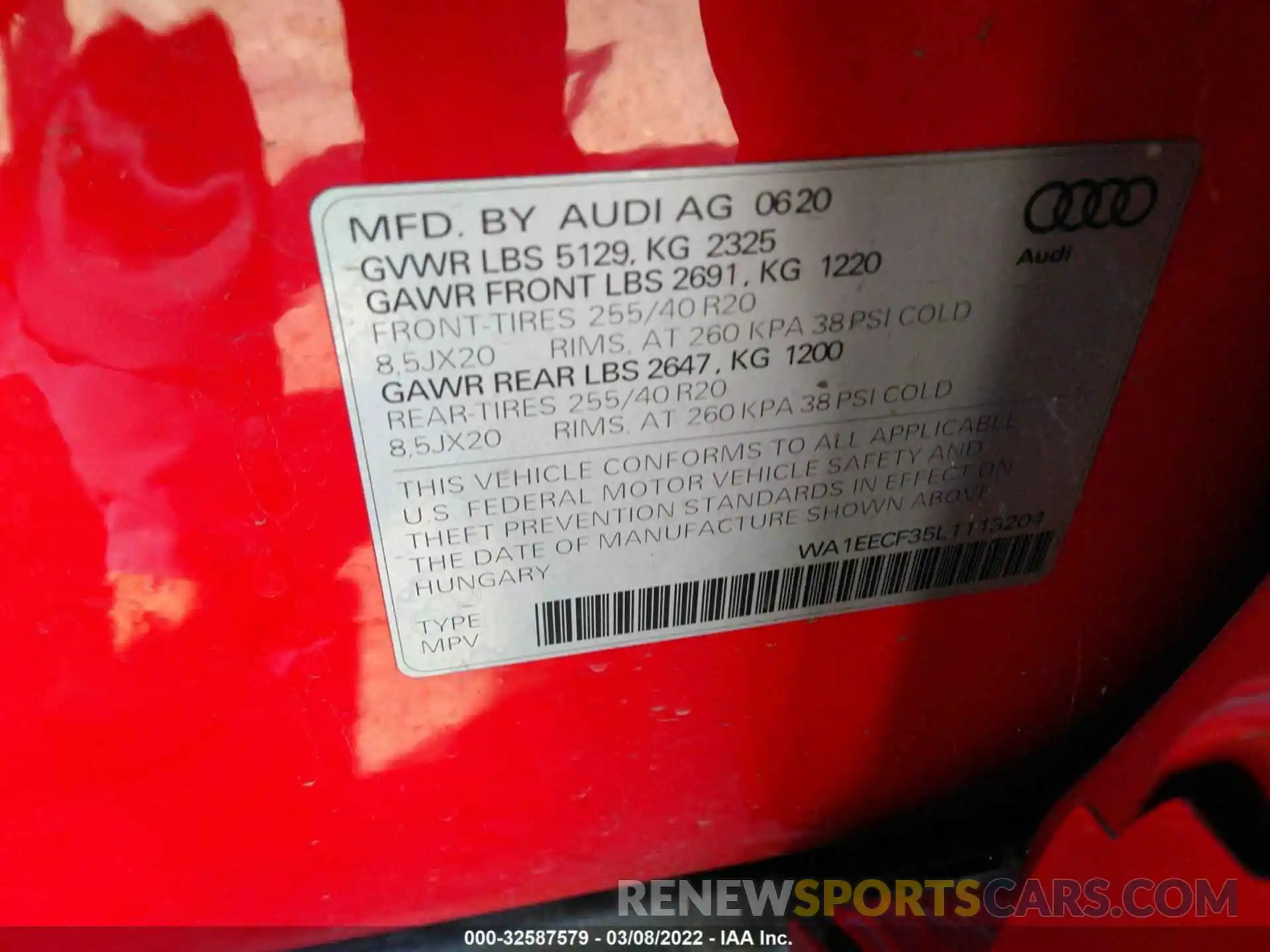 9 Photograph of a damaged car WA1EECF35L1113204 AUDI Q3 2020