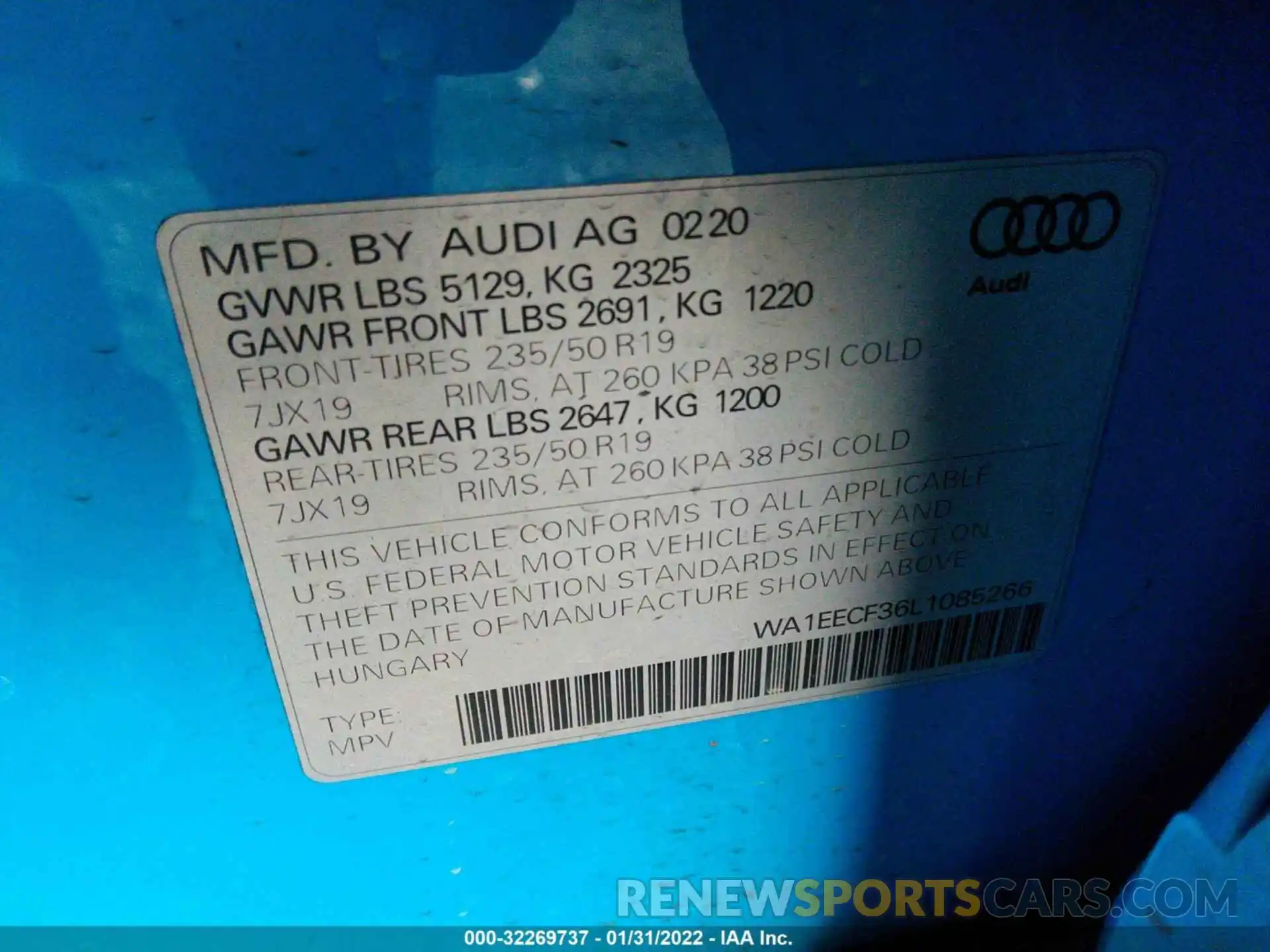 9 Фотография поврежденного автомобиля WA1EECF36L1085266 AUDI Q3 2020