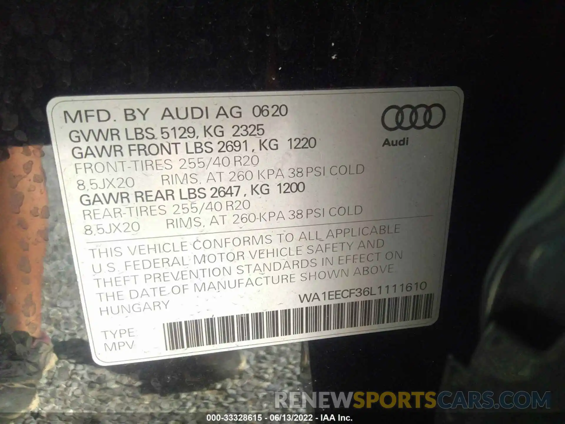 9 Фотография поврежденного автомобиля WA1EECF36L1111610 AUDI Q3 2020