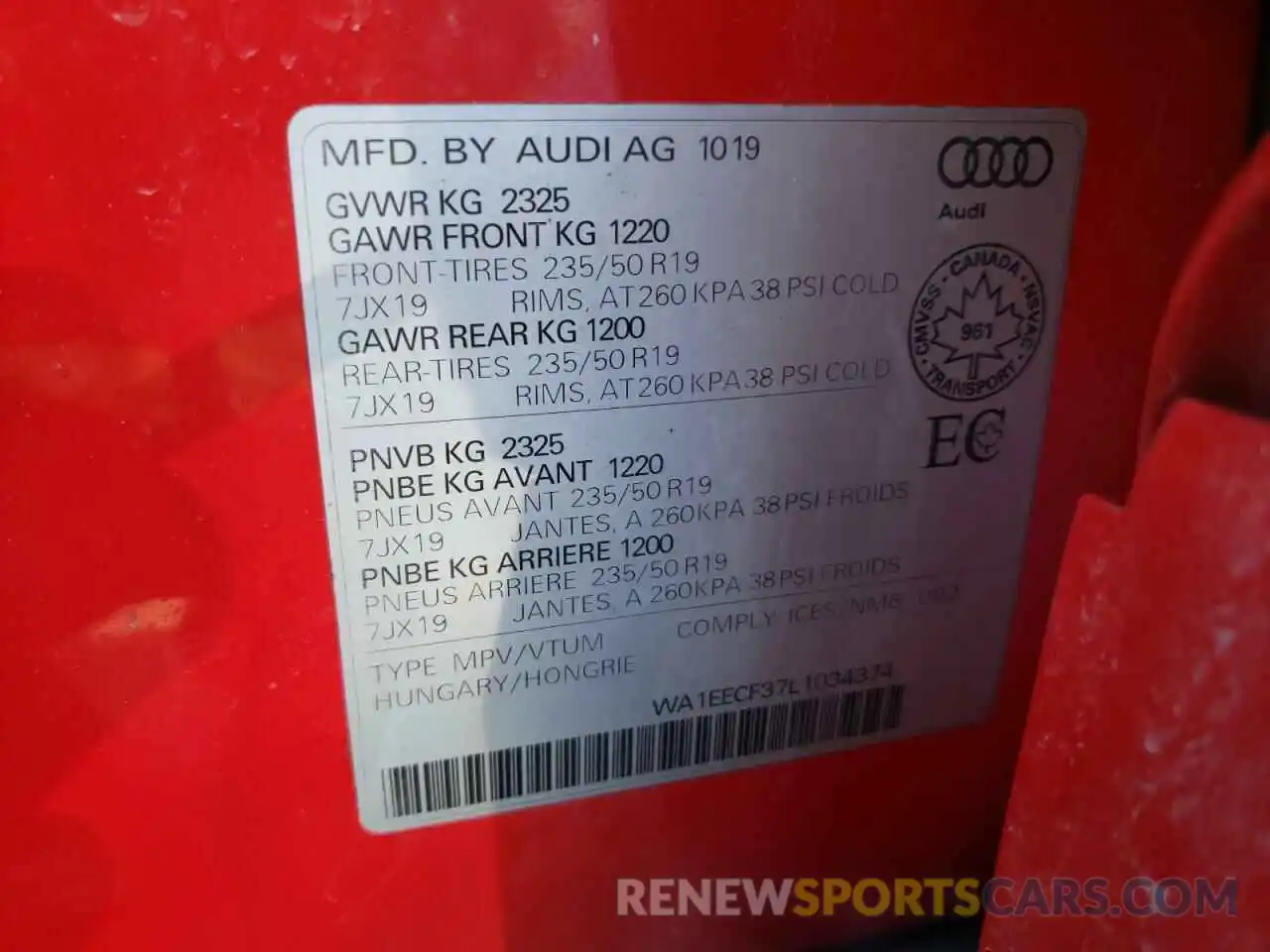 10 Фотография поврежденного автомобиля WA1EECF37L1034374 AUDI Q3 2020