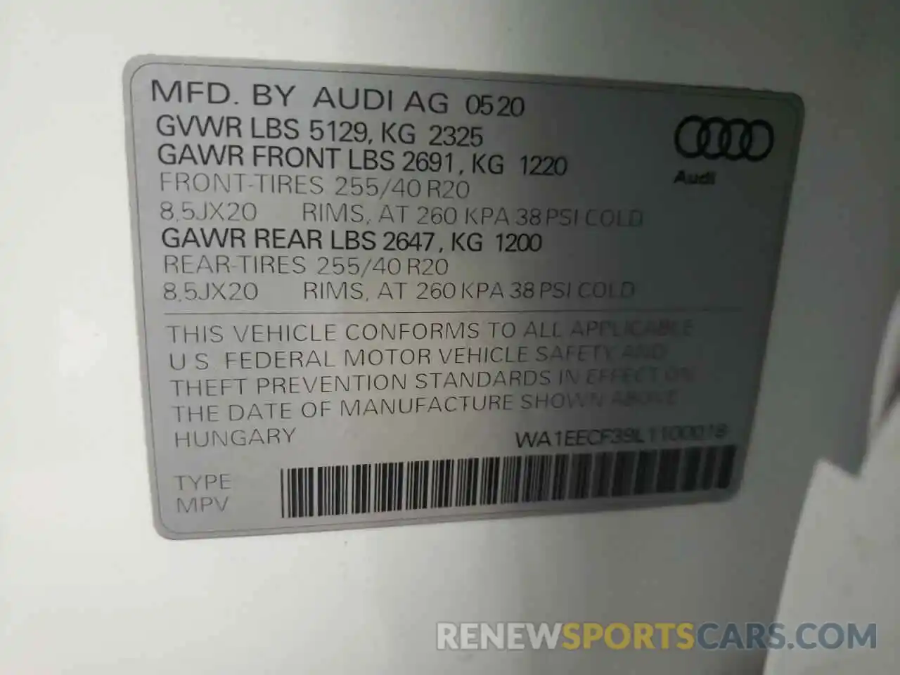 10 Фотография поврежденного автомобиля WA1EECF39L1100018 AUDI Q3 2020