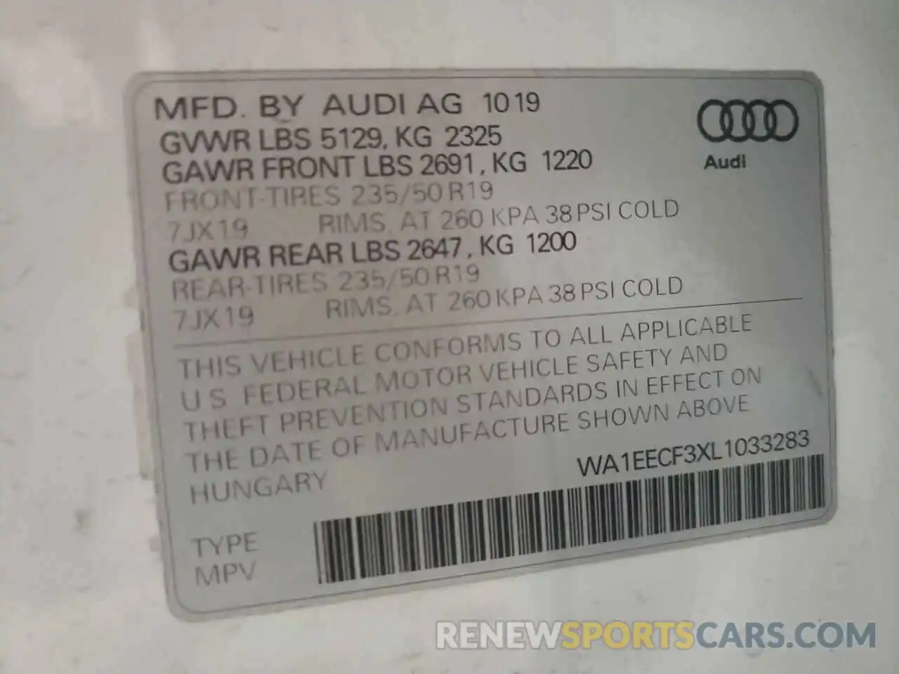 10 Фотография поврежденного автомобиля WA1EECF3XL1033283 AUDI Q3 2020