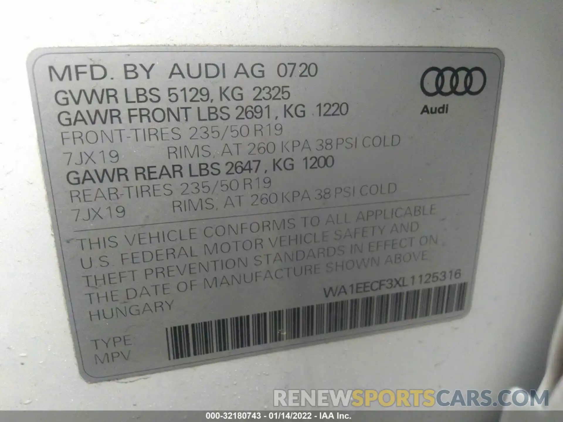 9 Фотография поврежденного автомобиля WA1EECF3XL1125316 AUDI Q3 2020