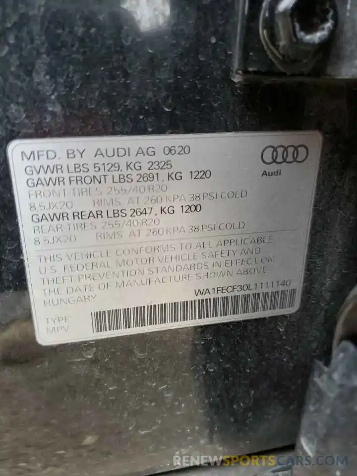 13 Фотография поврежденного автомобиля WA1FECF30L1111140 AUDI Q3 2020