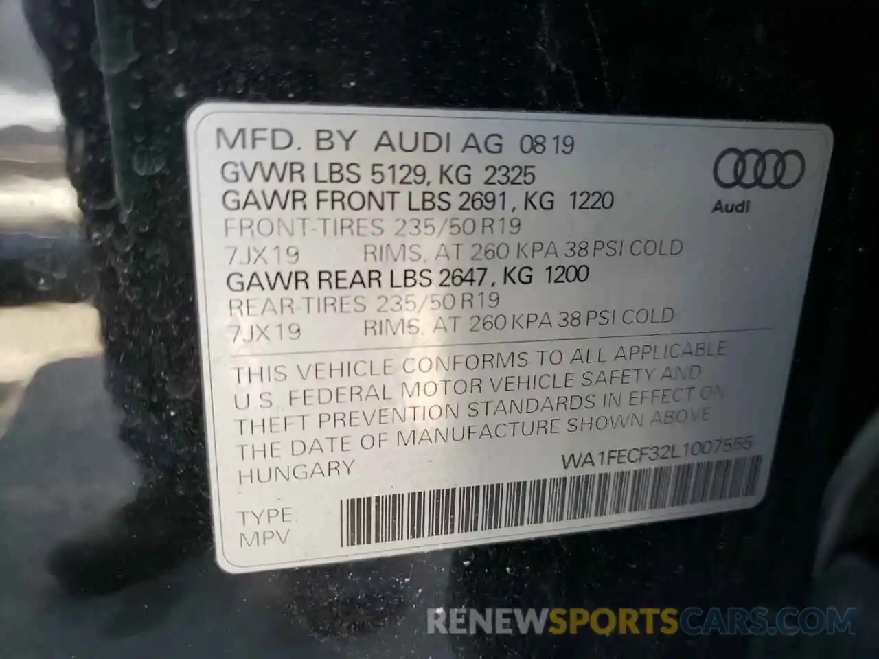 10 Фотография поврежденного автомобиля WA1FECF32L1007555 AUDI Q3 2020