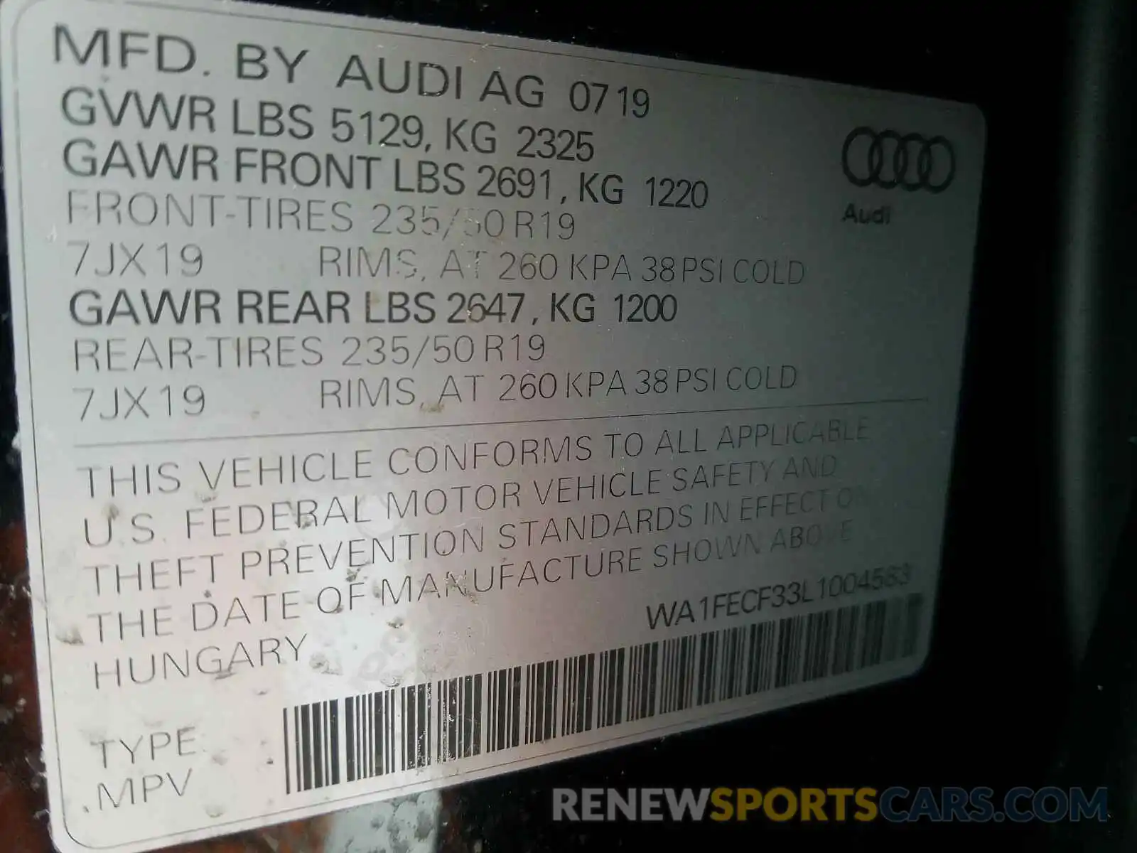 10 Фотография поврежденного автомобиля WA1FECF33L1004583 AUDI Q3 2020