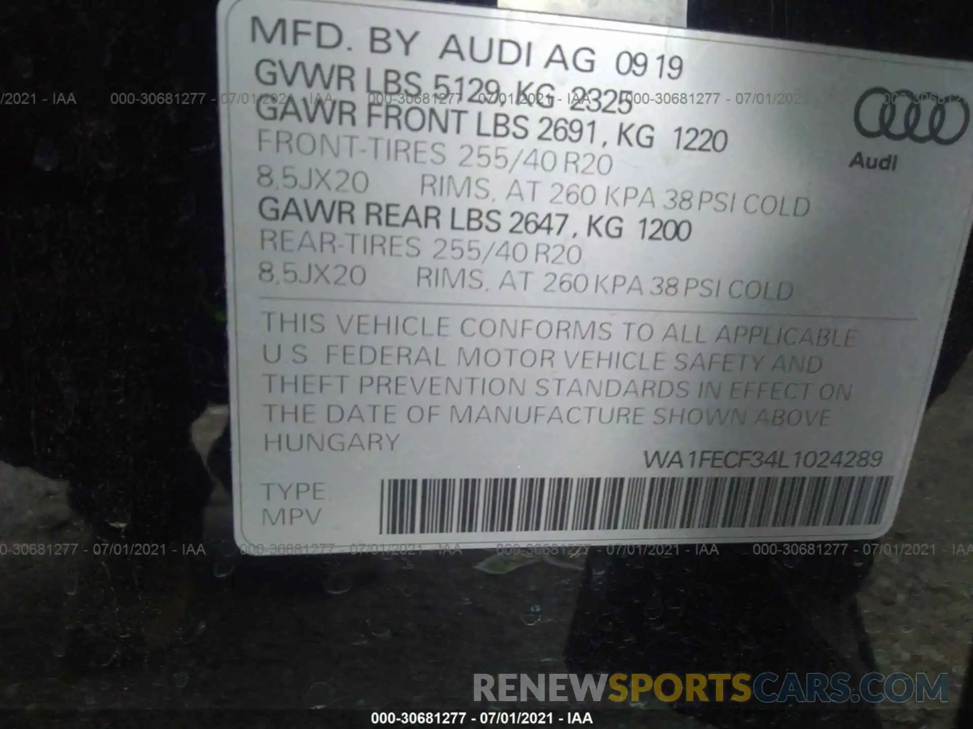 9 Photograph of a damaged car WA1FECF34L1024289 AUDI Q3 2020