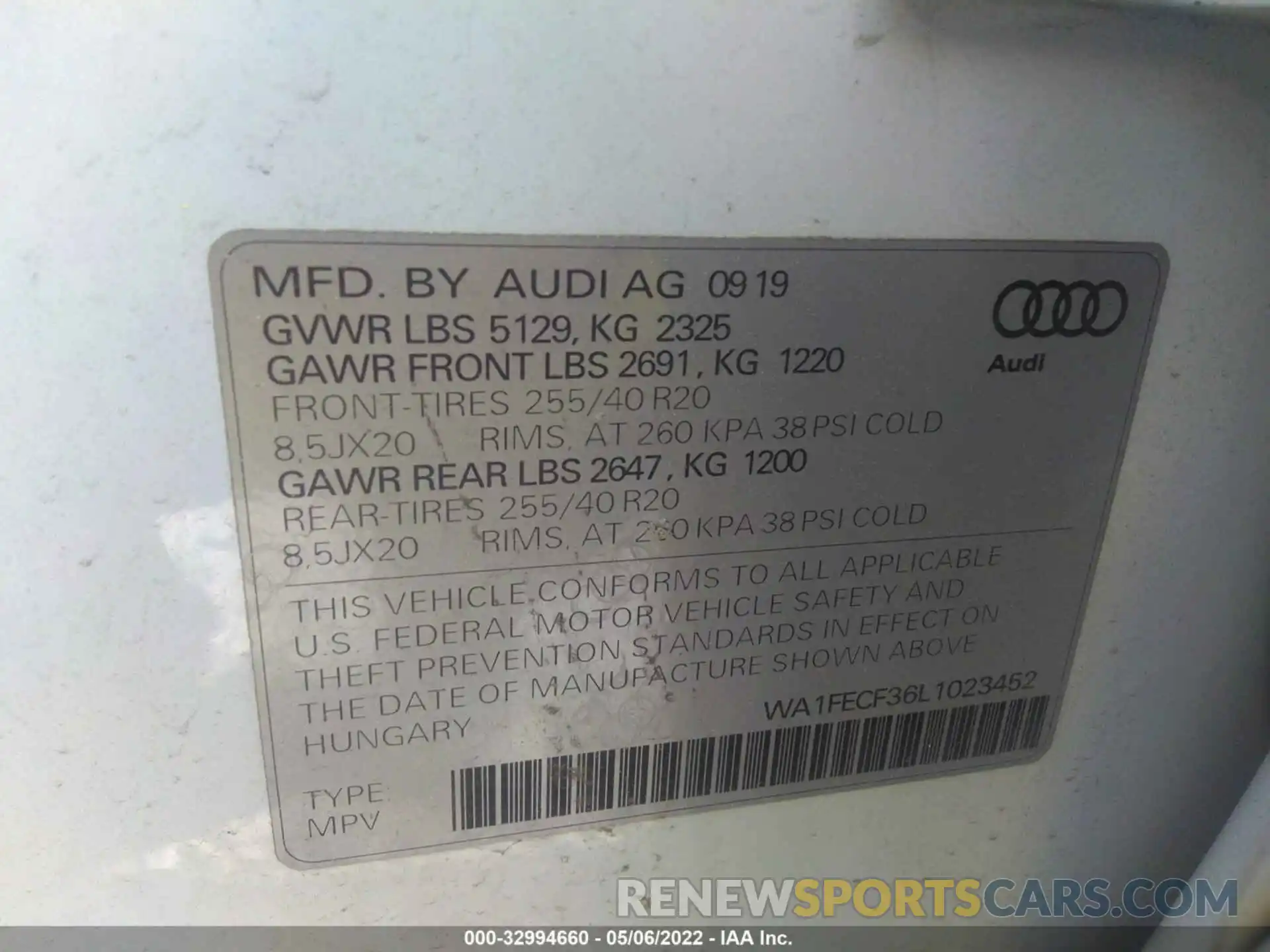 9 Photograph of a damaged car WA1FECF36L1023452 AUDI Q3 2020