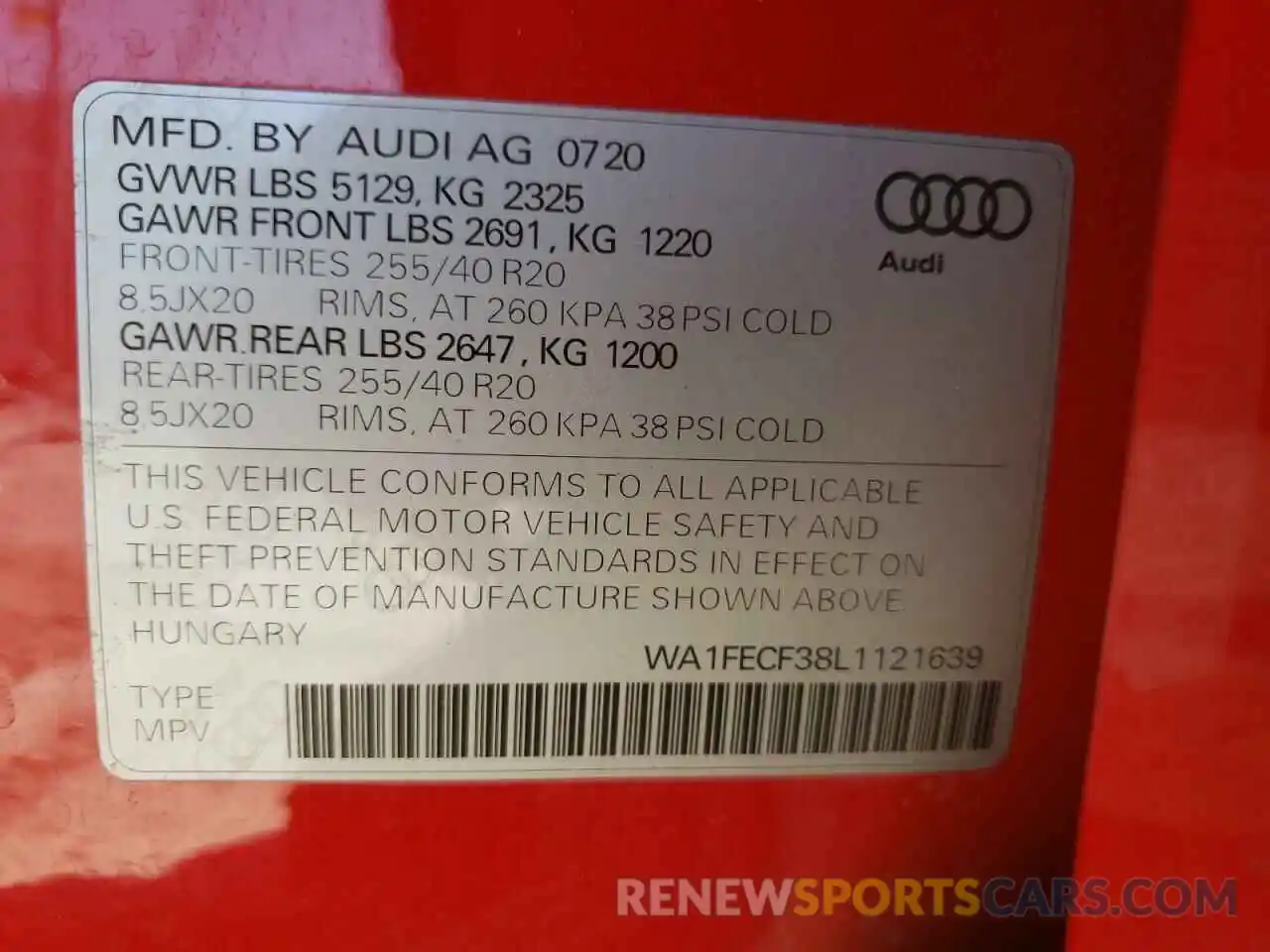 10 Фотография поврежденного автомобиля WA1FECF38L1121639 AUDI Q3 2020