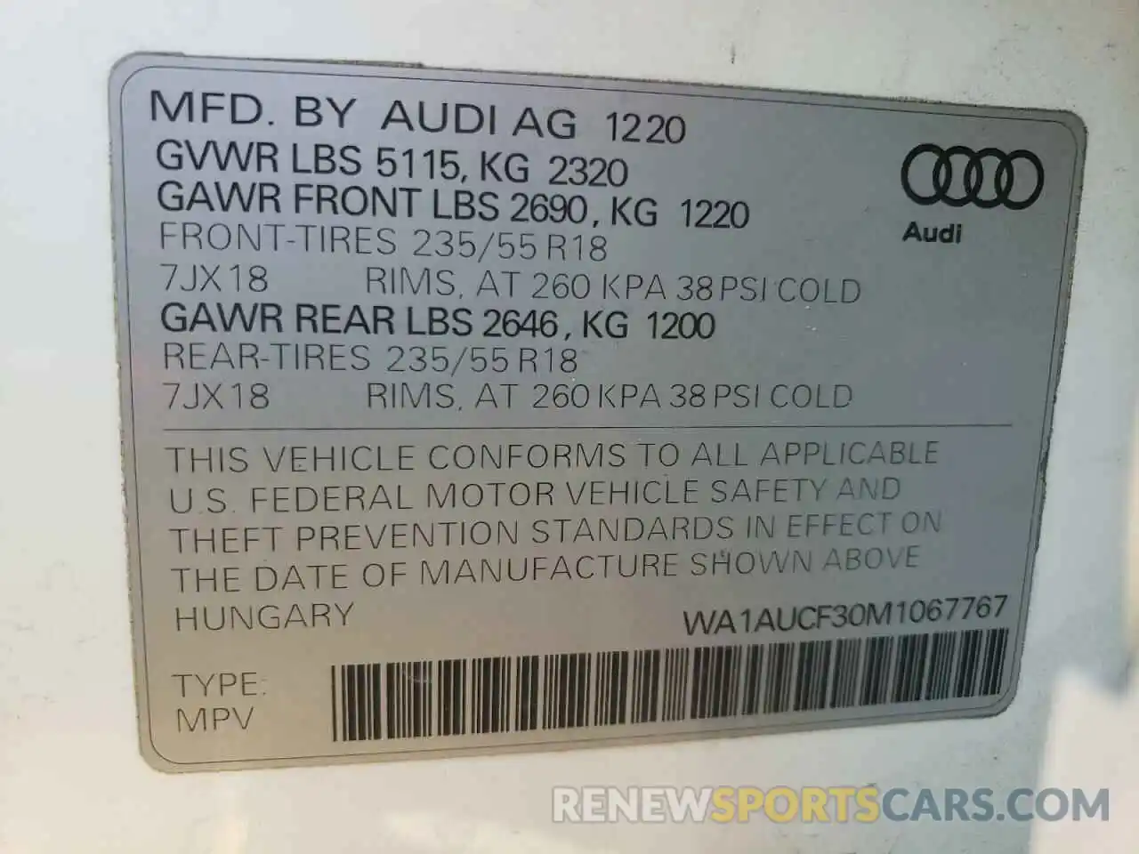 10 Photograph of a damaged car WA1AUCF30M1067767 AUDI Q3 2021