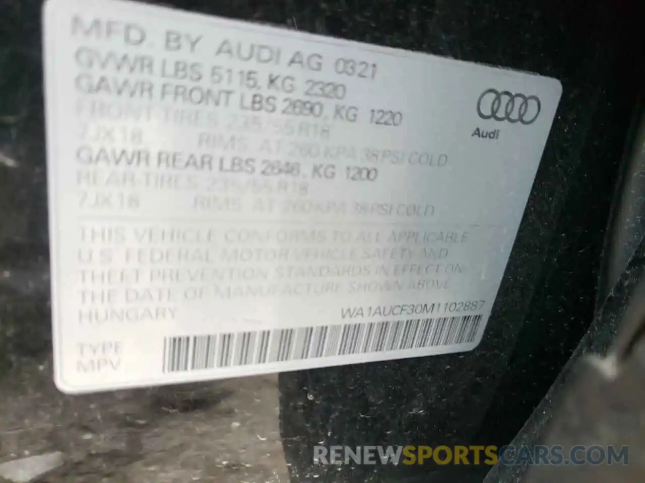 10 Photograph of a damaged car WA1AUCF30M1102887 AUDI Q3 2021