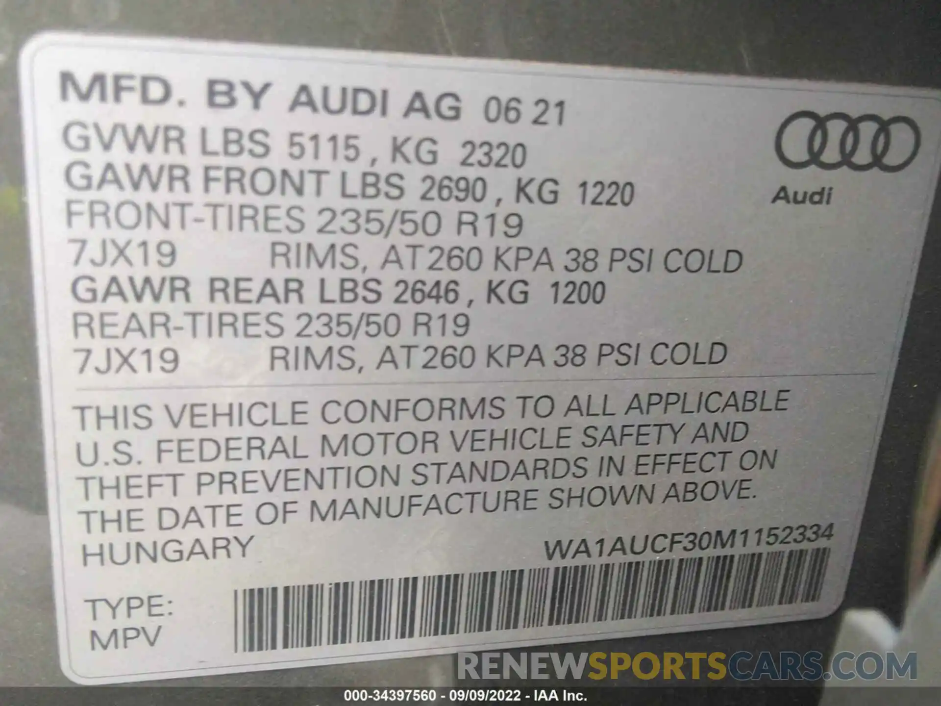 9 Фотография поврежденного автомобиля WA1AUCF30M1152334 AUDI Q3 2021