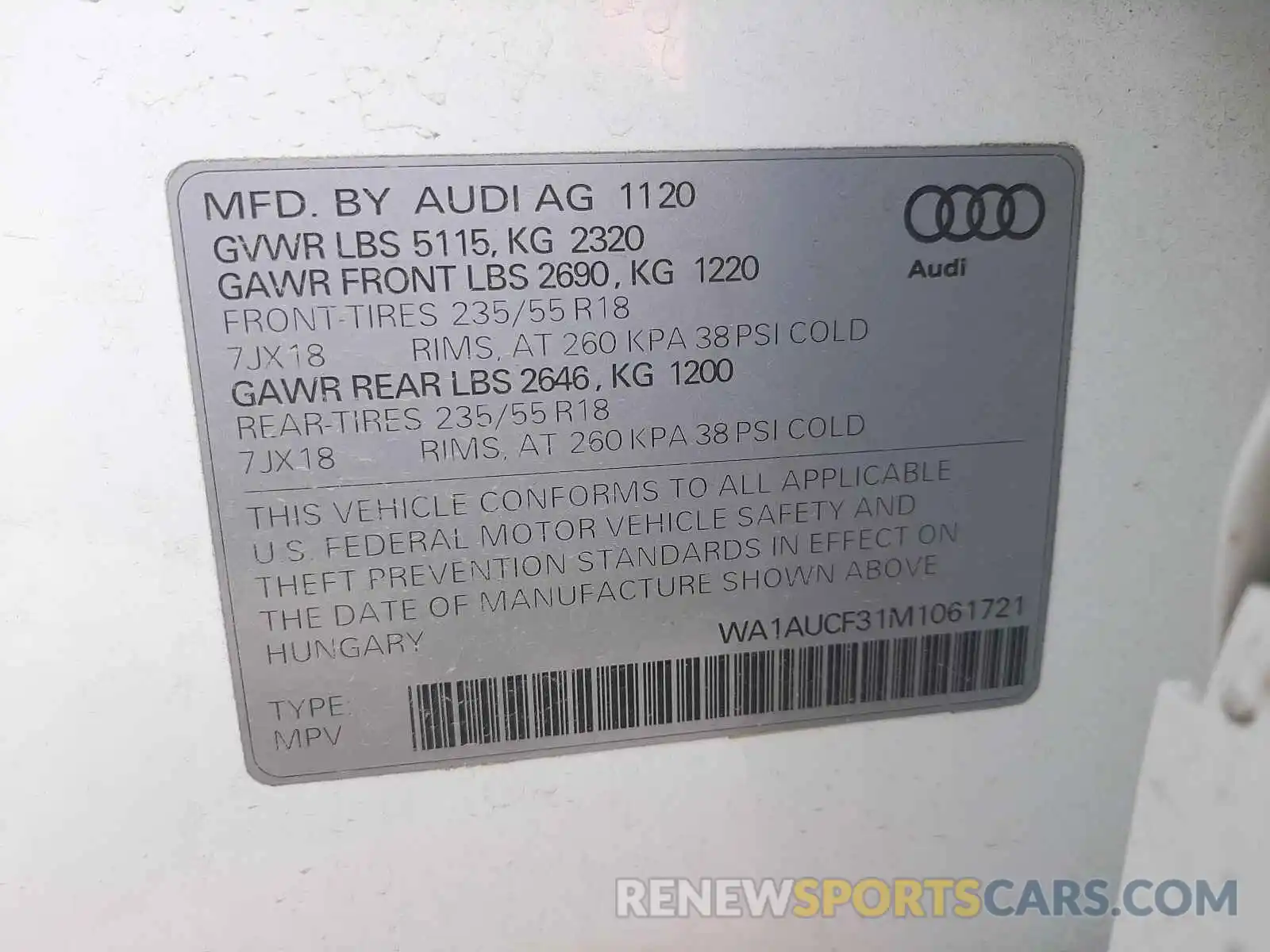 10 Photograph of a damaged car WA1AUCF31M1061721 AUDI Q3 2021