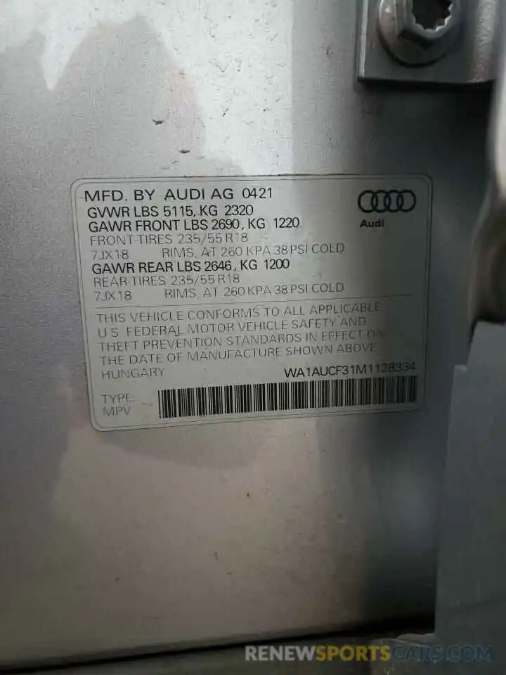 12 Фотография поврежденного автомобиля WA1AUCF31M1128334 AUDI Q3 2021