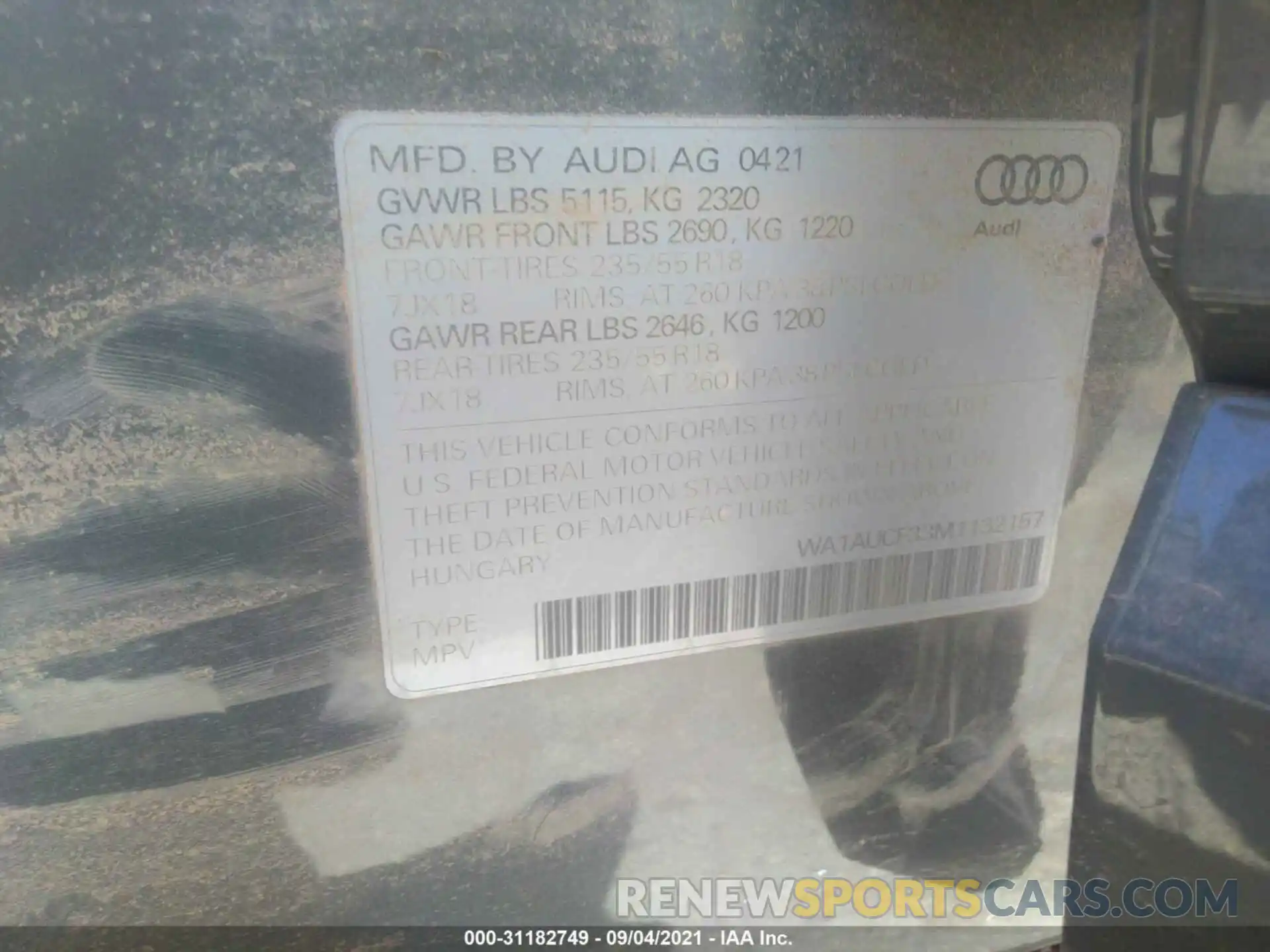 9 Фотография поврежденного автомобиля WA1AUCF33M1132157 AUDI Q3 2021