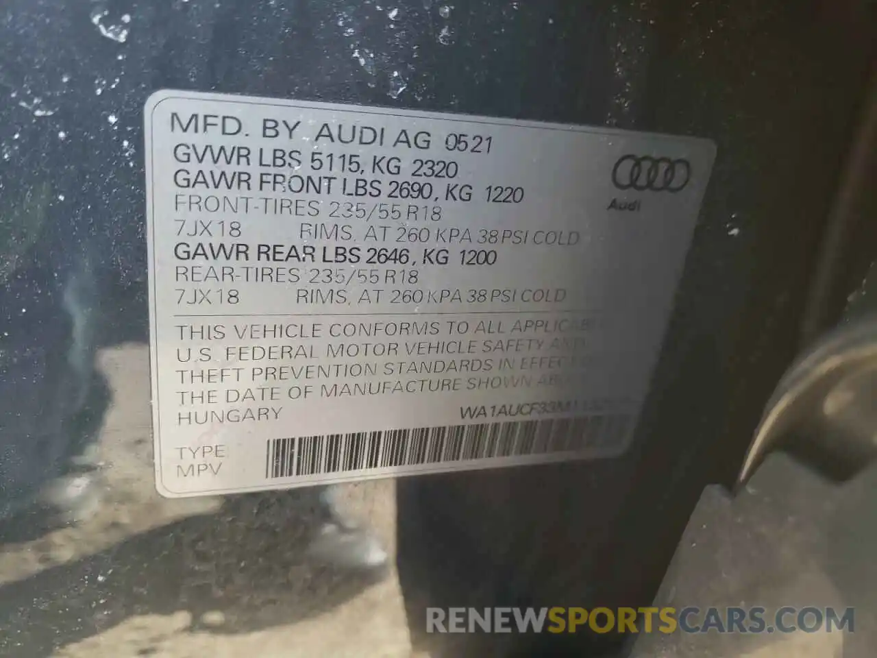 10 Photograph of a damaged car WA1AUCF33M1132921 AUDI Q3 2021