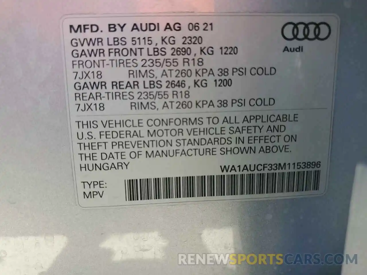 10 Photograph of a damaged car WA1AUCF33M1153896 AUDI Q3 2021