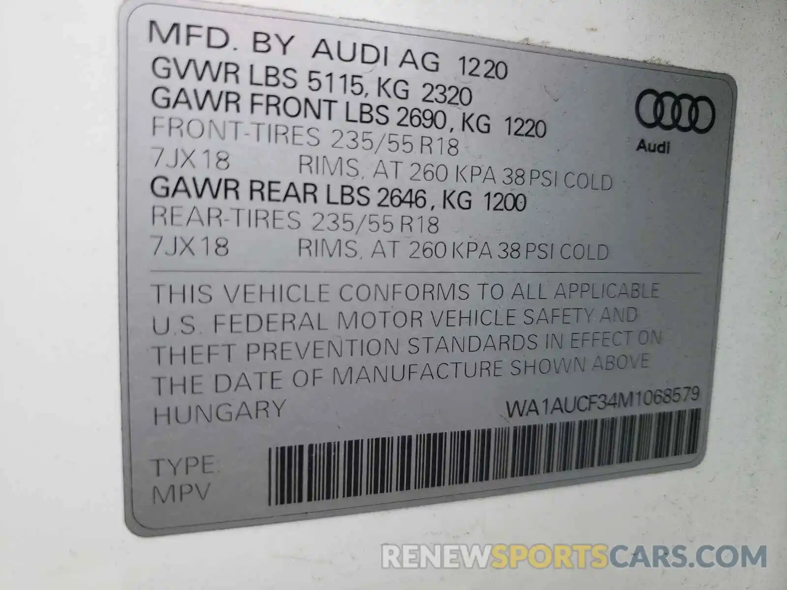 10 Photograph of a damaged car WA1AUCF34M1068579 AUDI Q3 2021