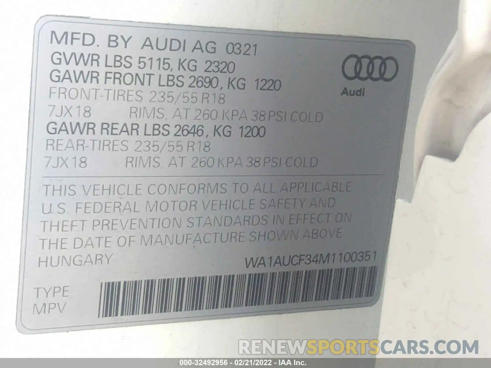 9 Photograph of a damaged car WA1AUCF34M1100351 AUDI Q3 2021