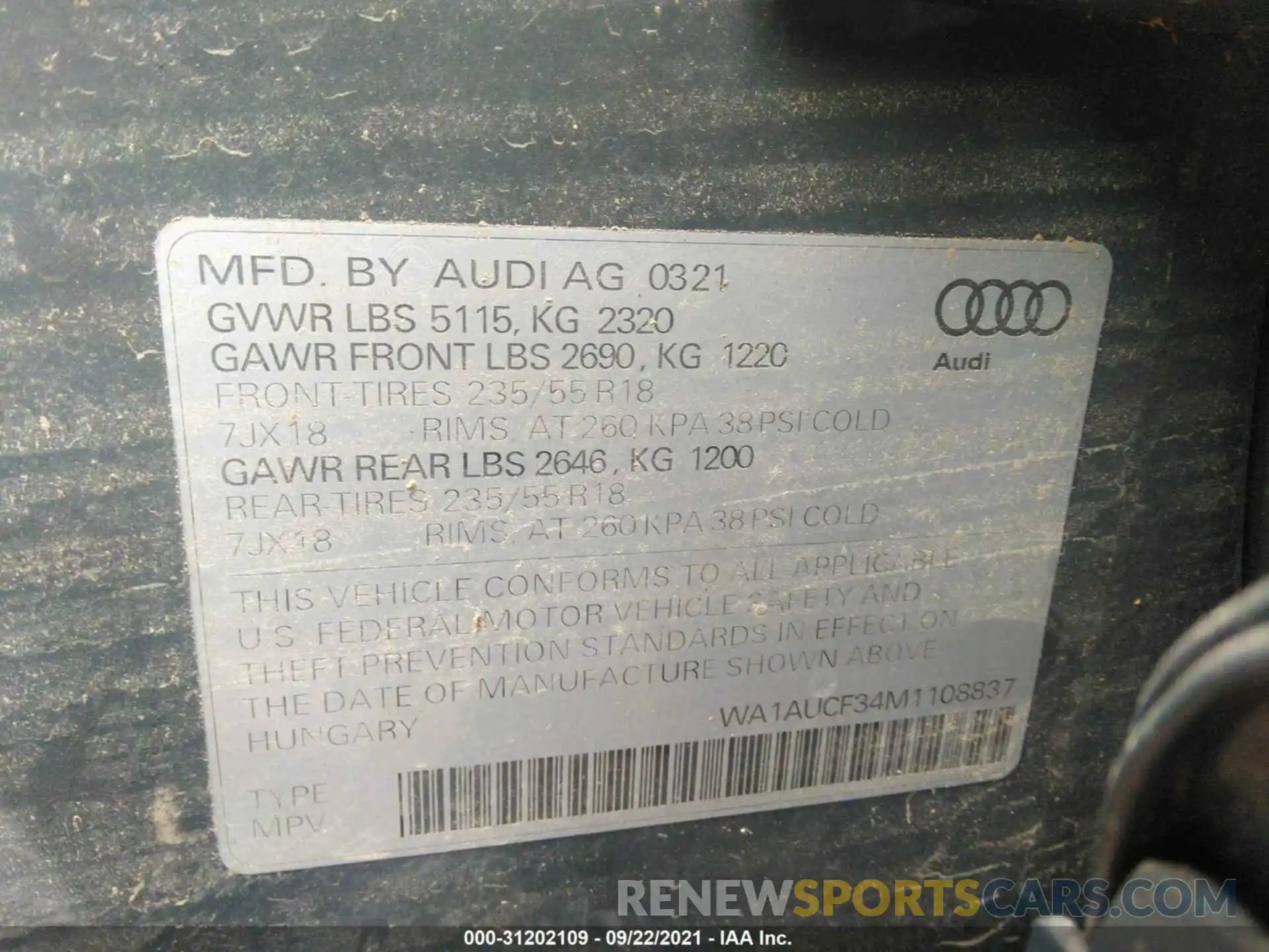 9 Фотография поврежденного автомобиля WA1AUCF34M1108837 AUDI Q3 2021