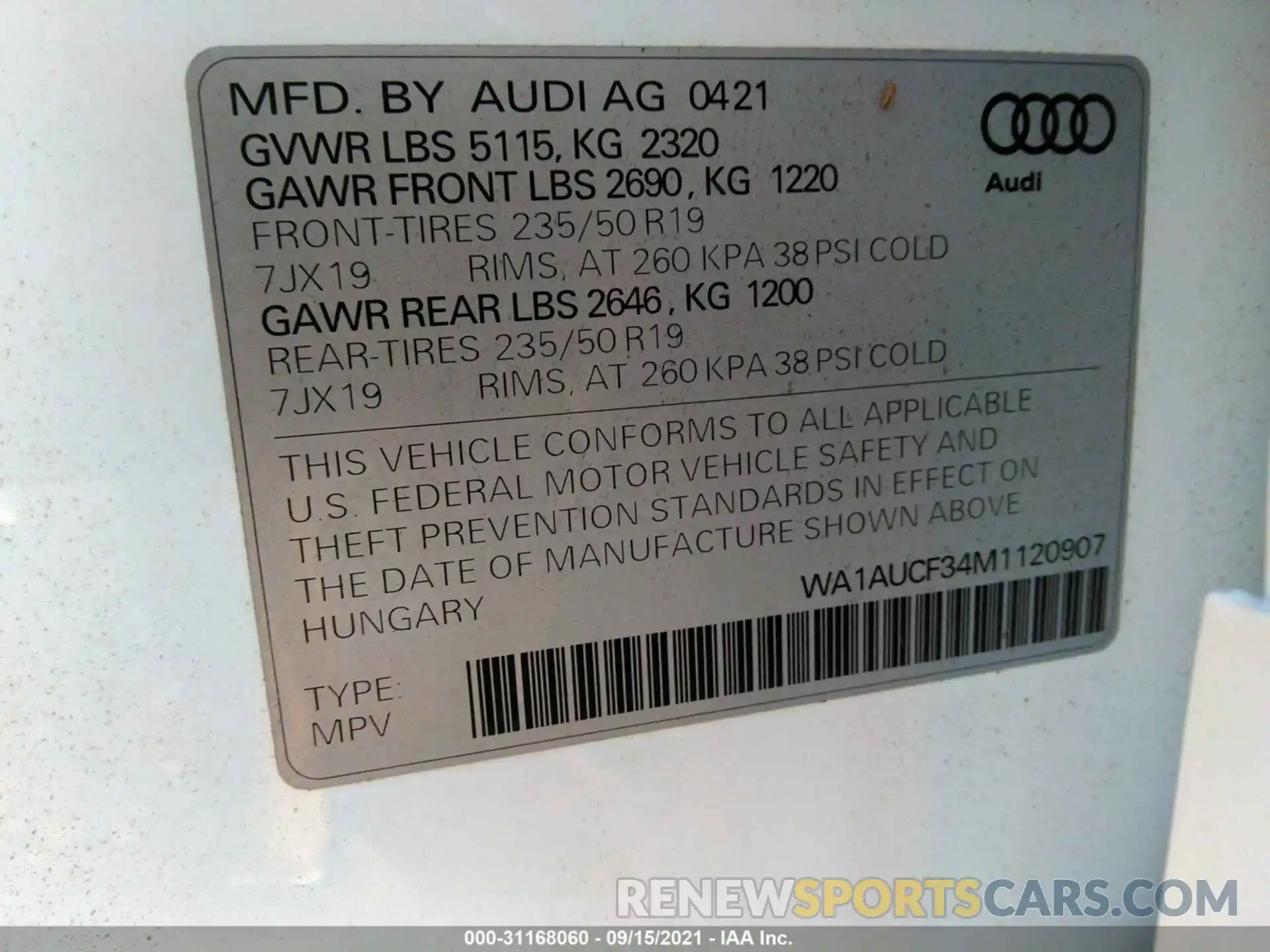 9 Photograph of a damaged car WA1AUCF34M1120907 AUDI Q3 2021