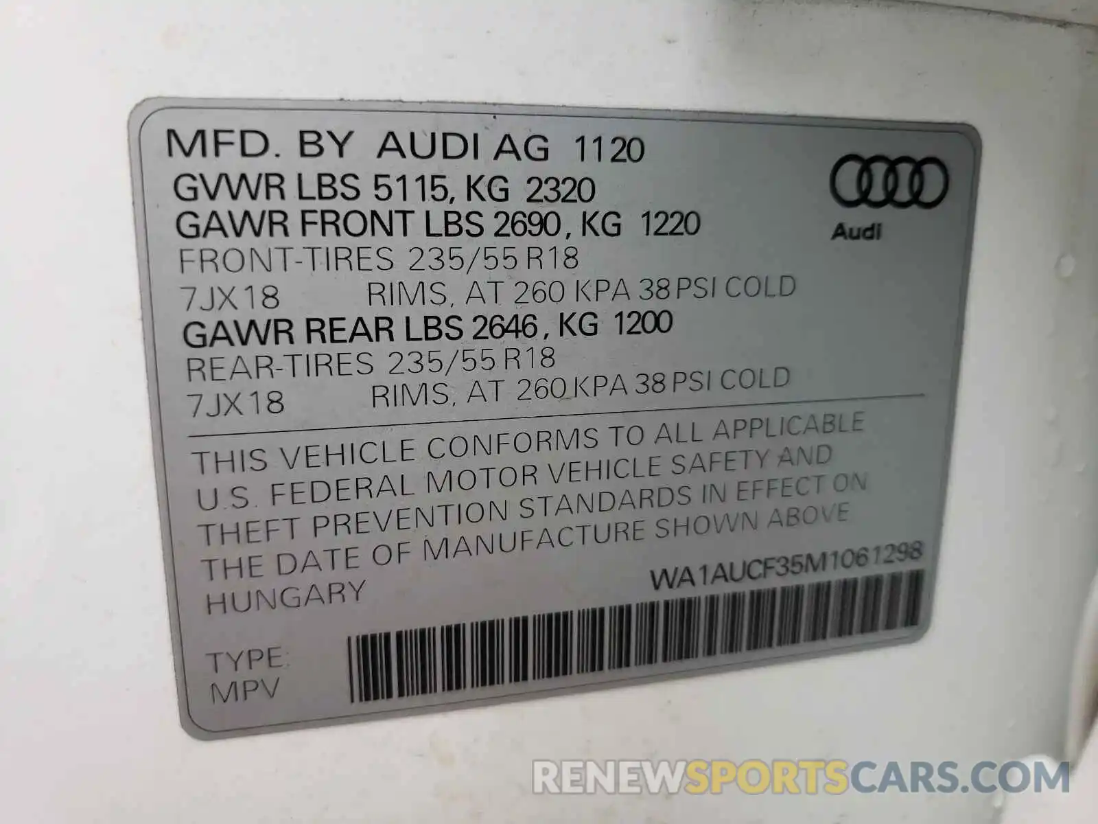 10 Photograph of a damaged car WA1AUCF35M1061298 AUDI Q3 2021