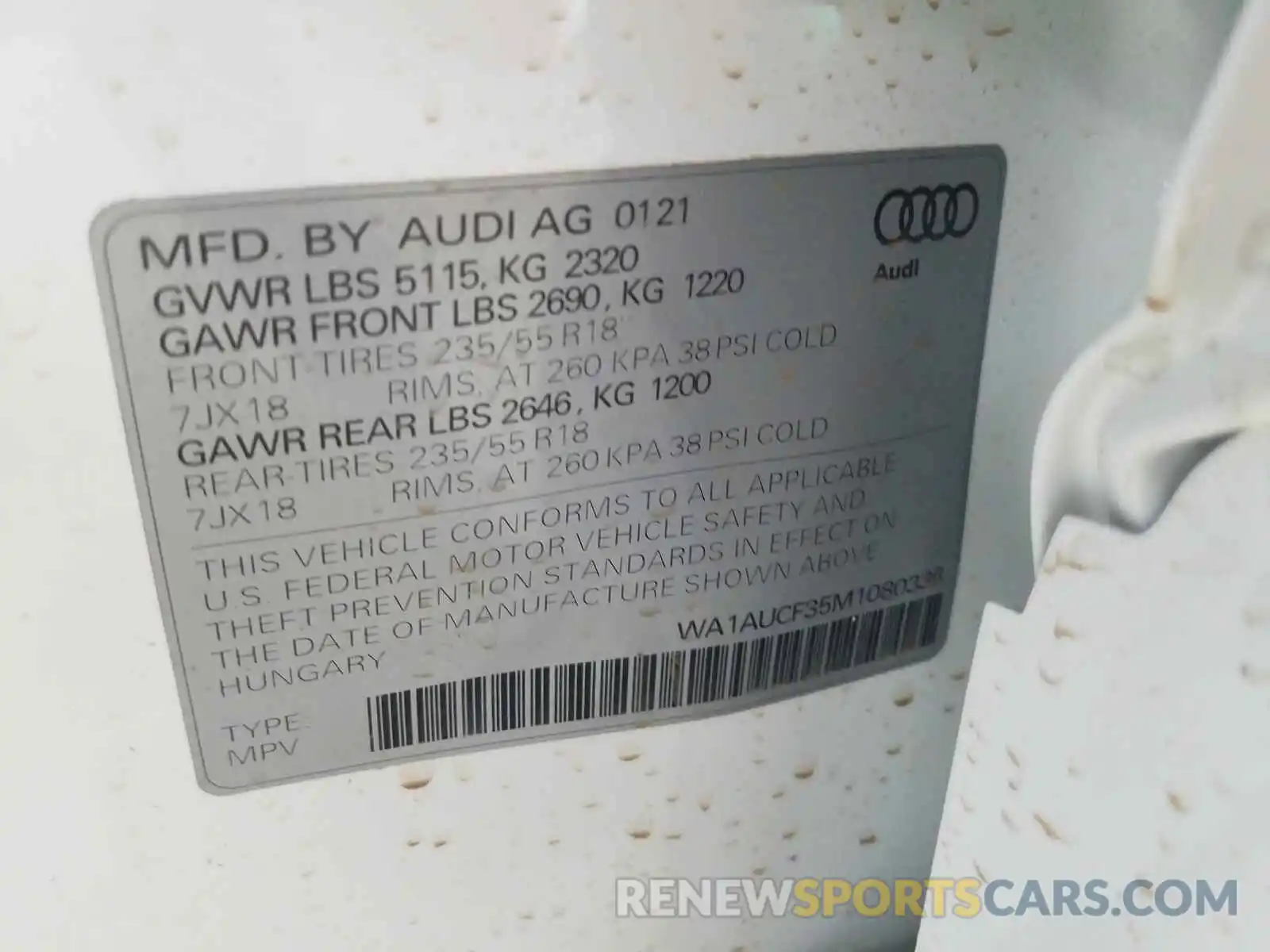 10 Photograph of a damaged car WA1AUCF35M1080336 AUDI Q3 2021