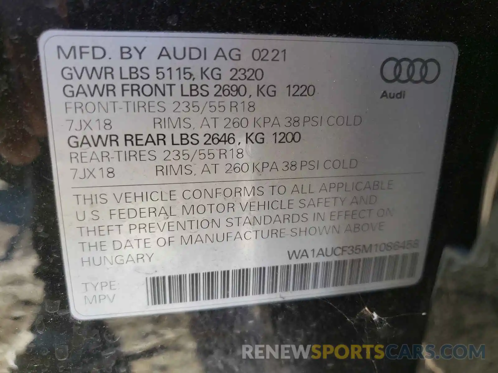 10 Photograph of a damaged car WA1AUCF35M1086458 AUDI Q3 2021