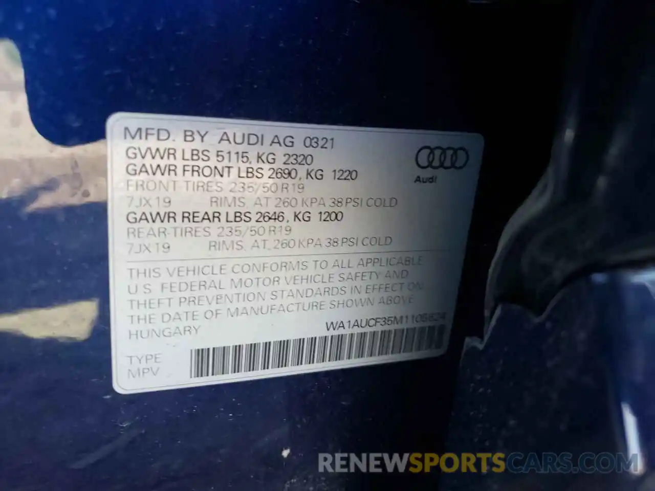 10 Photograph of a damaged car WA1AUCF35M1105624 AUDI Q3 2021