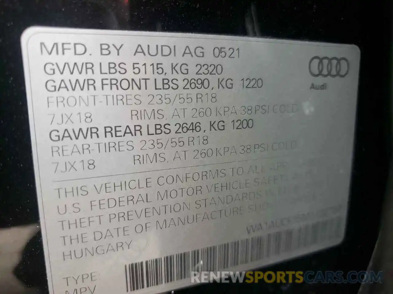 10 Photograph of a damaged car WA1AUCF35M1132788 AUDI Q3 2021