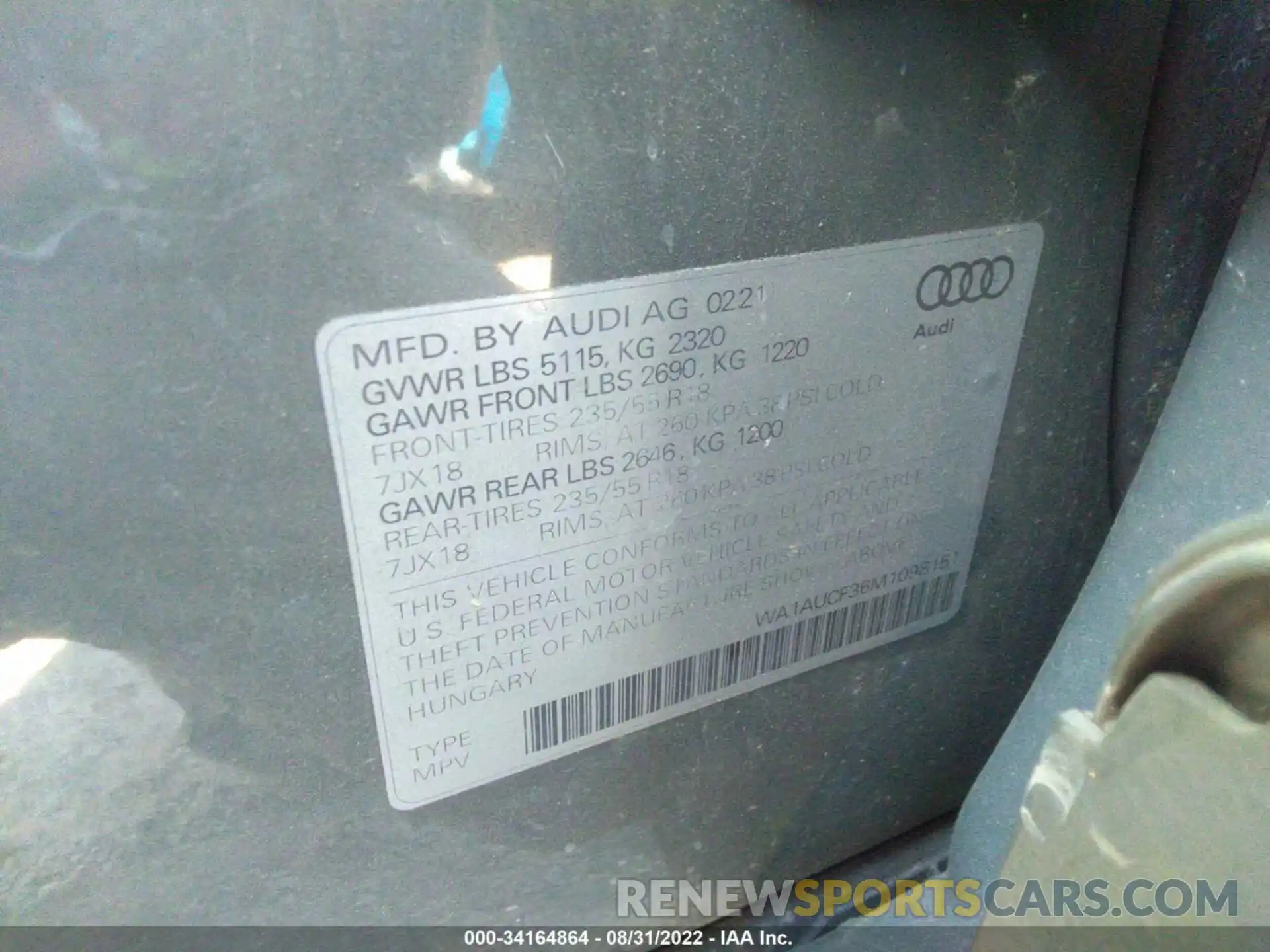 9 Photograph of a damaged car WA1AUCF36M1098151 AUDI Q3 2021