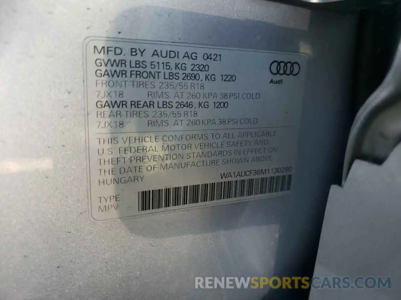 10 Photograph of a damaged car WA1AUCF36M1130290 AUDI Q3 2021