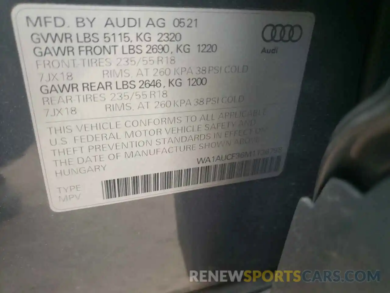 10 Photograph of a damaged car WA1AUCF36M1136798 AUDI Q3 2021