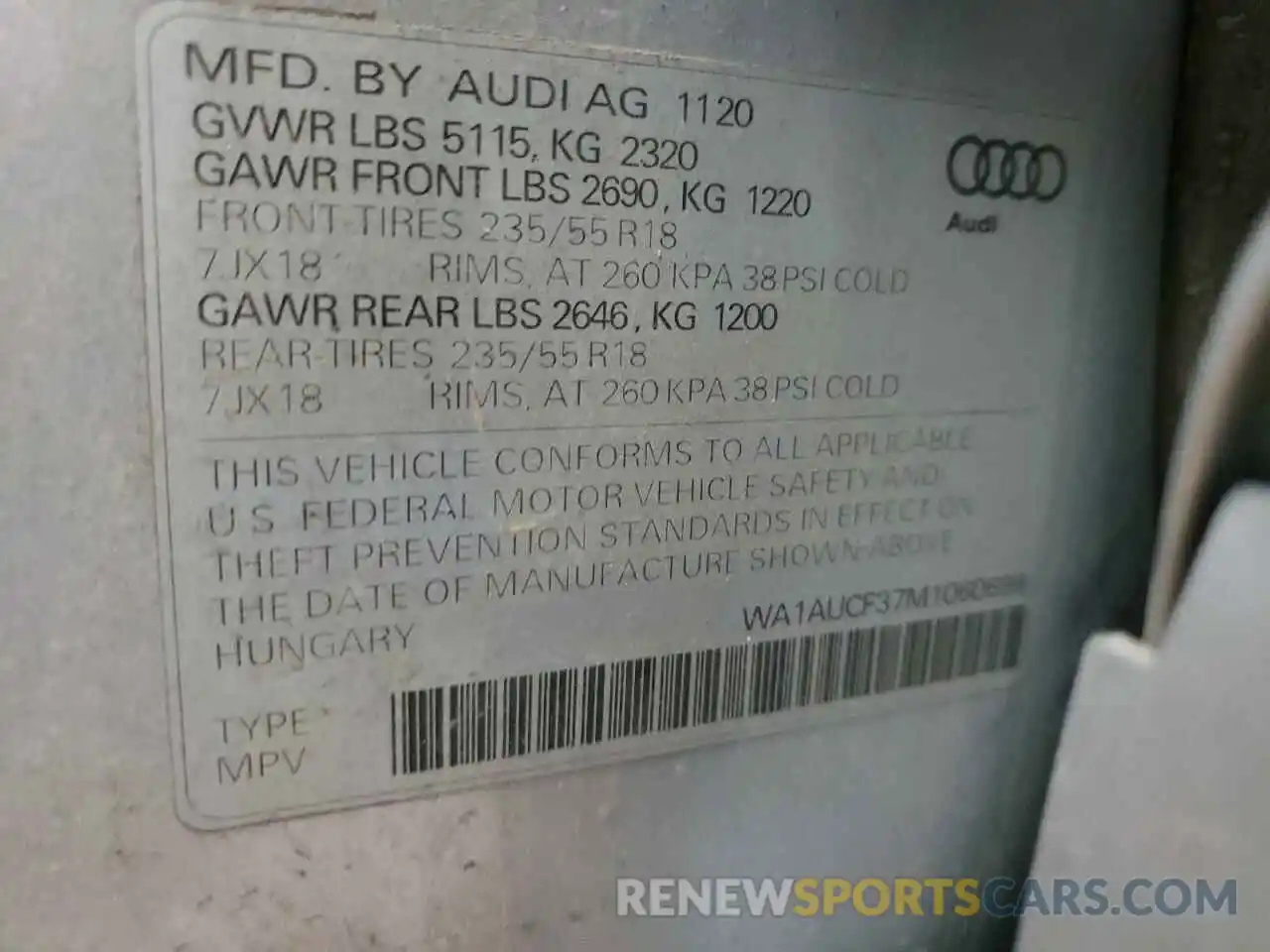 10 Photograph of a damaged car WA1AUCF37M1060699 AUDI Q3 2021