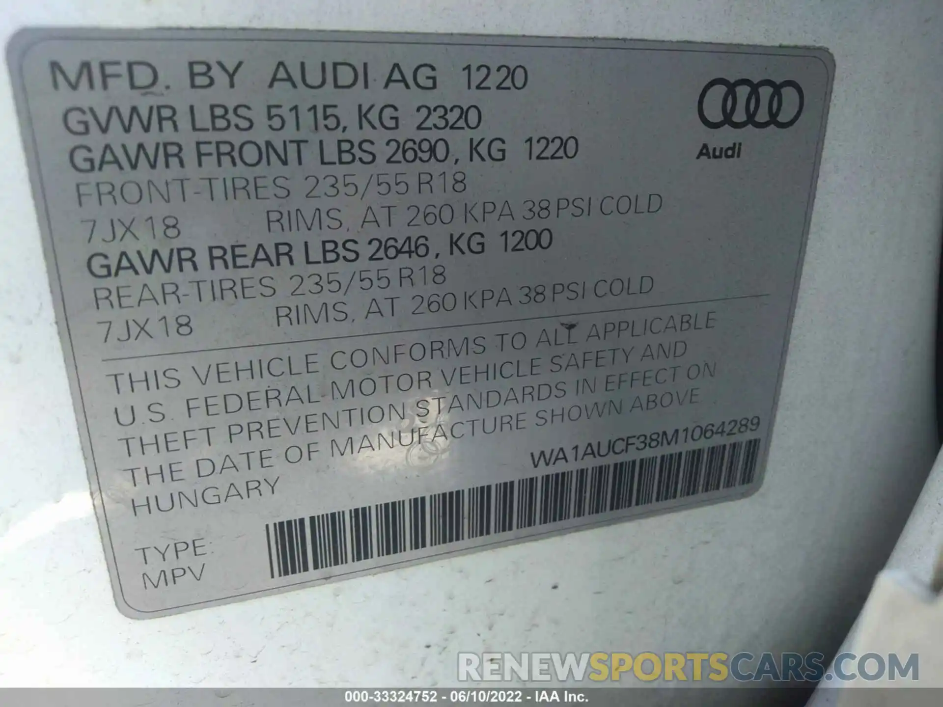 9 Photograph of a damaged car WA1AUCF38M1064289 AUDI Q3 2021