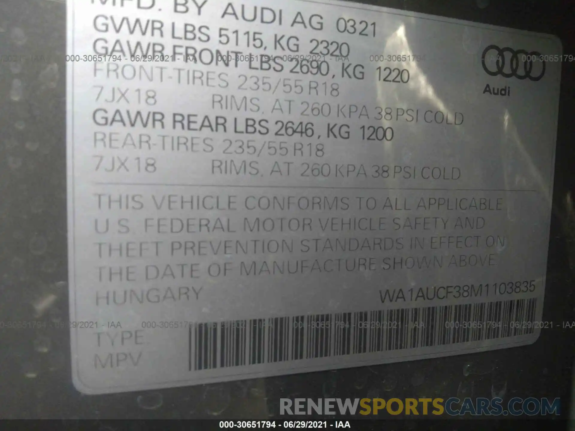 9 Photograph of a damaged car WA1AUCF38M1103835 AUDI Q3 2021