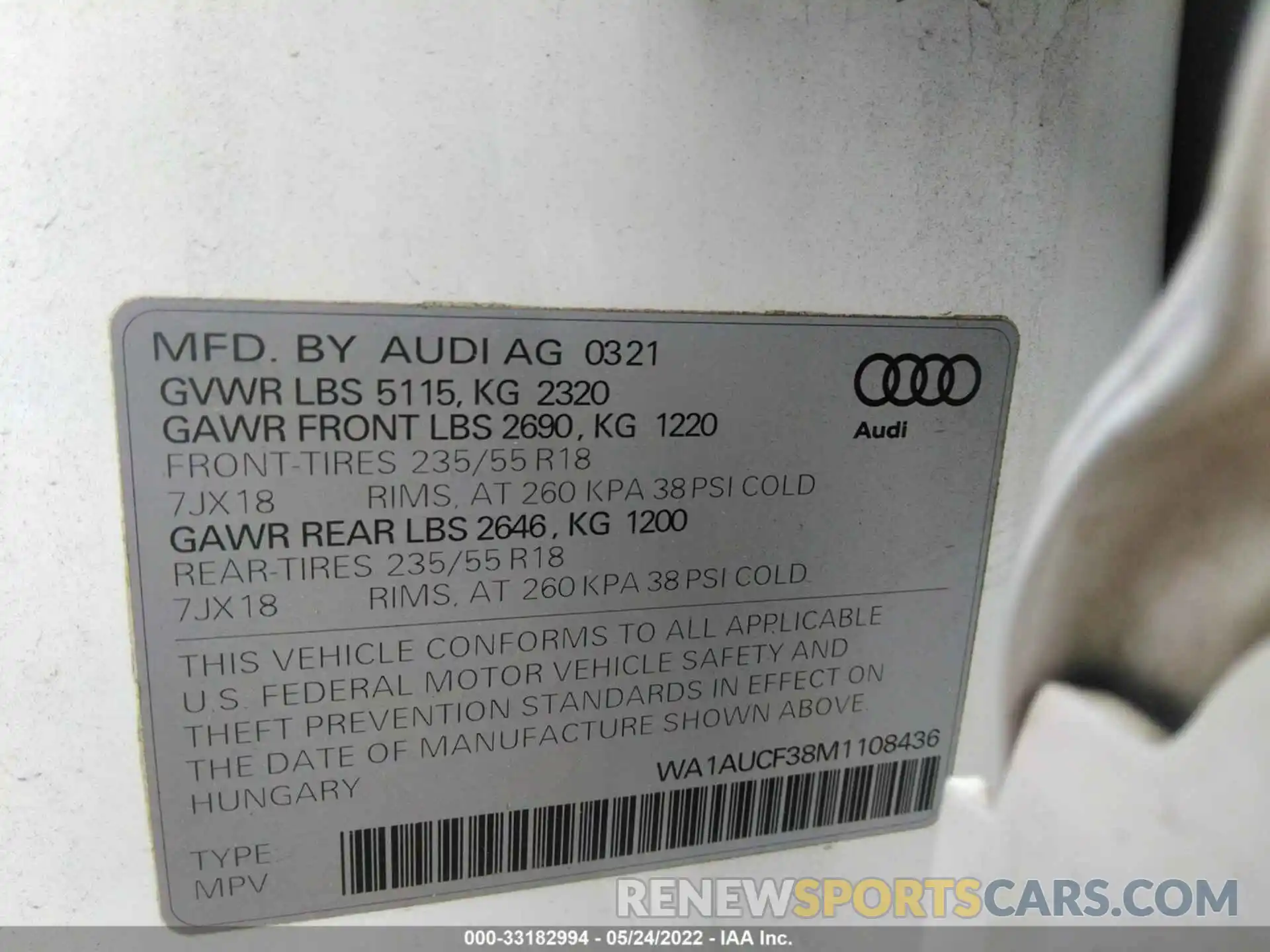 9 Photograph of a damaged car WA1AUCF38M1108436 AUDI Q3 2021