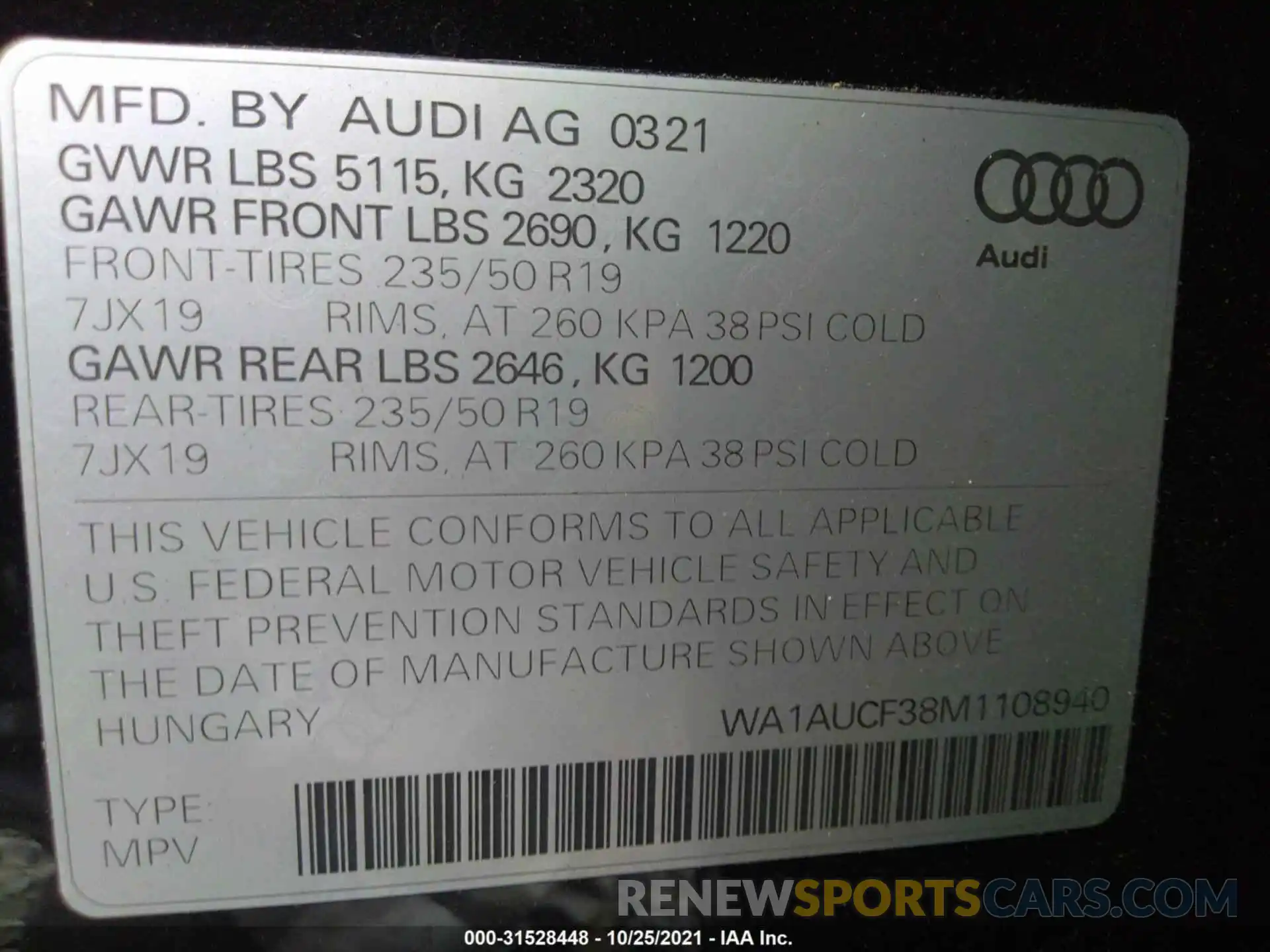 9 Фотография поврежденного автомобиля WA1AUCF38M1108940 AUDI Q3 2021