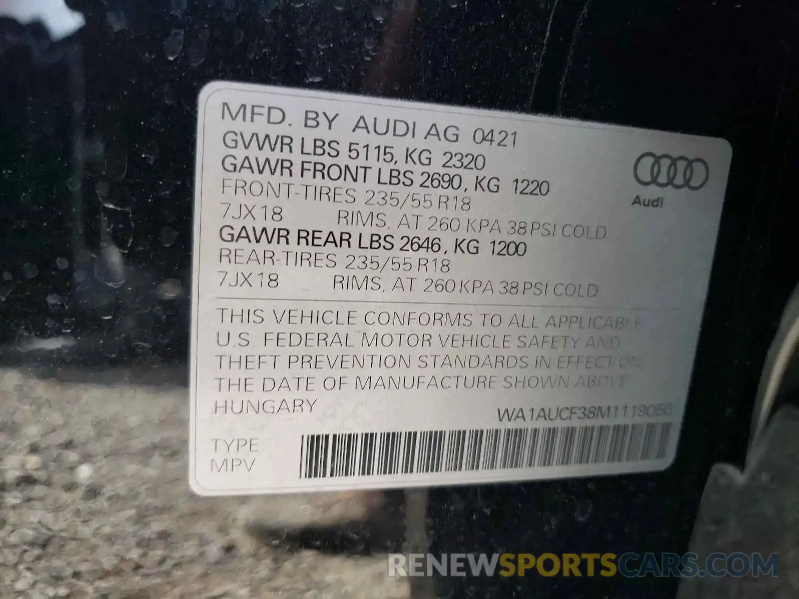 10 Photograph of a damaged car WA1AUCF38M1119050 AUDI Q3 2021