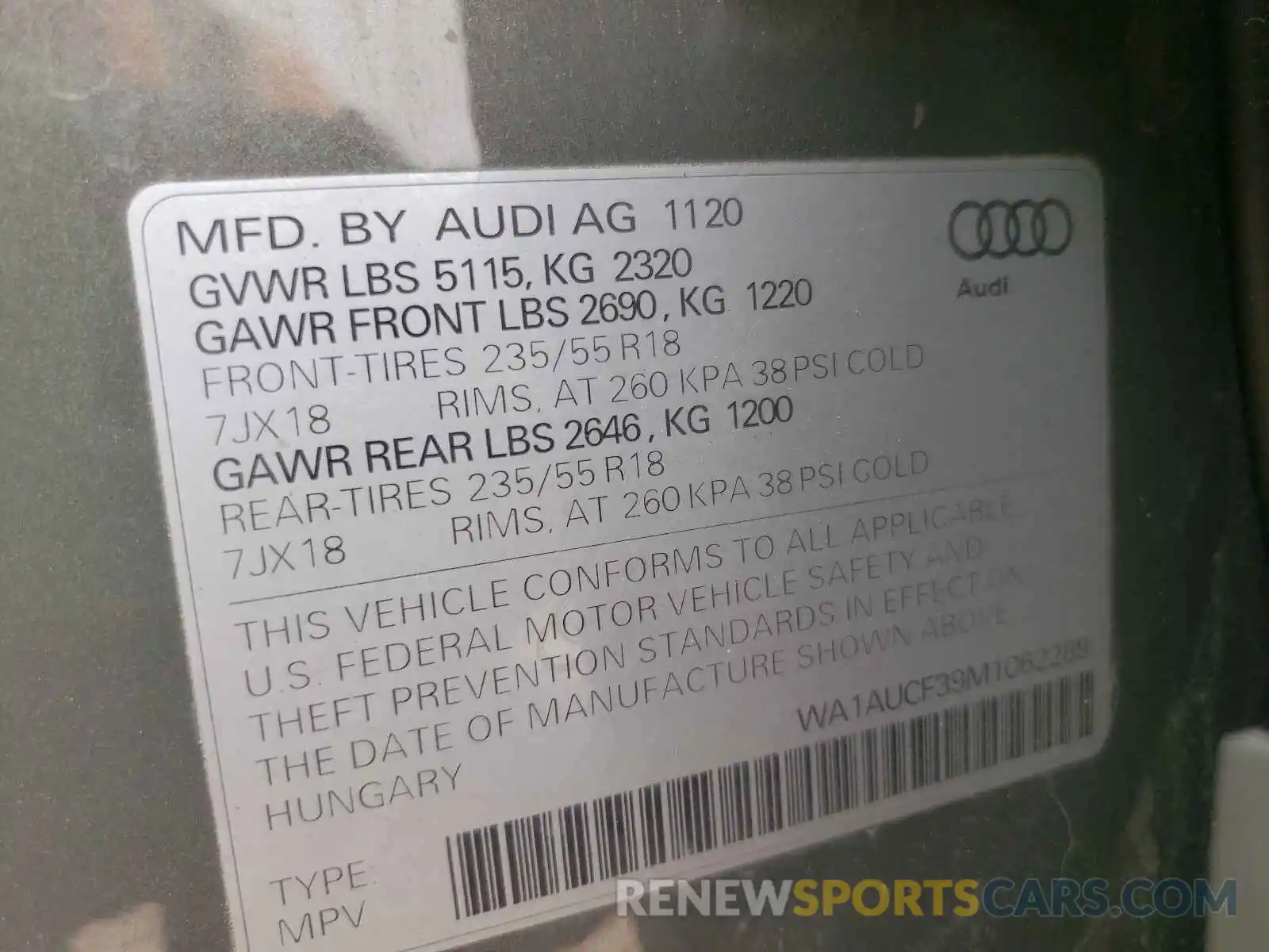 10 Photograph of a damaged car WA1AUCF39M1062289 AUDI Q3 2021