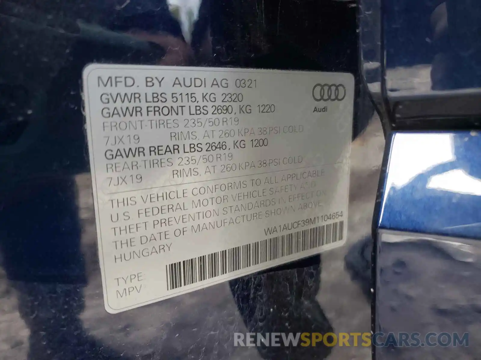 10 Photograph of a damaged car WA1AUCF39M1104654 AUDI Q3 2021