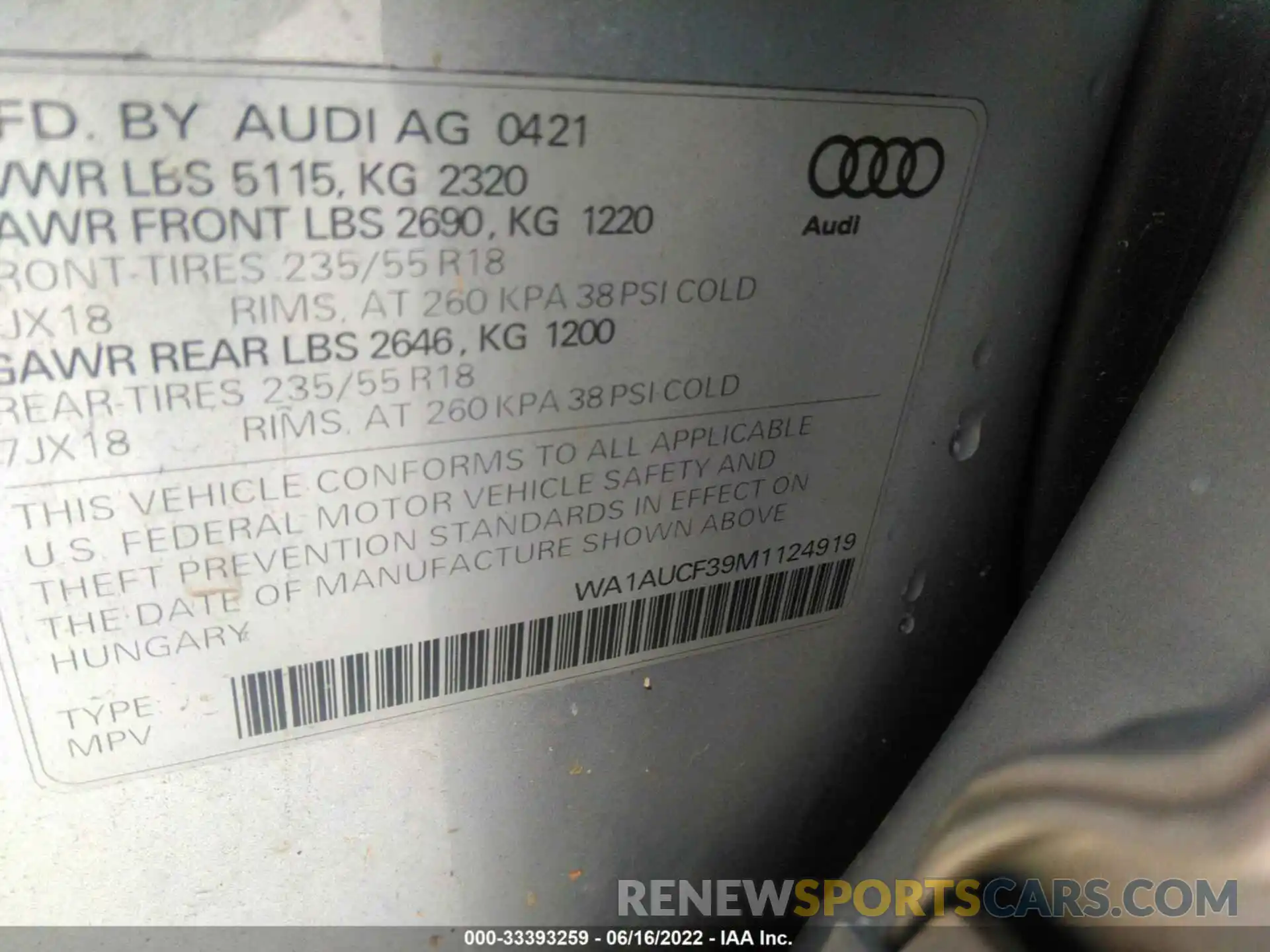 9 Фотография поврежденного автомобиля WA1AUCF39M1124919 AUDI Q3 2021