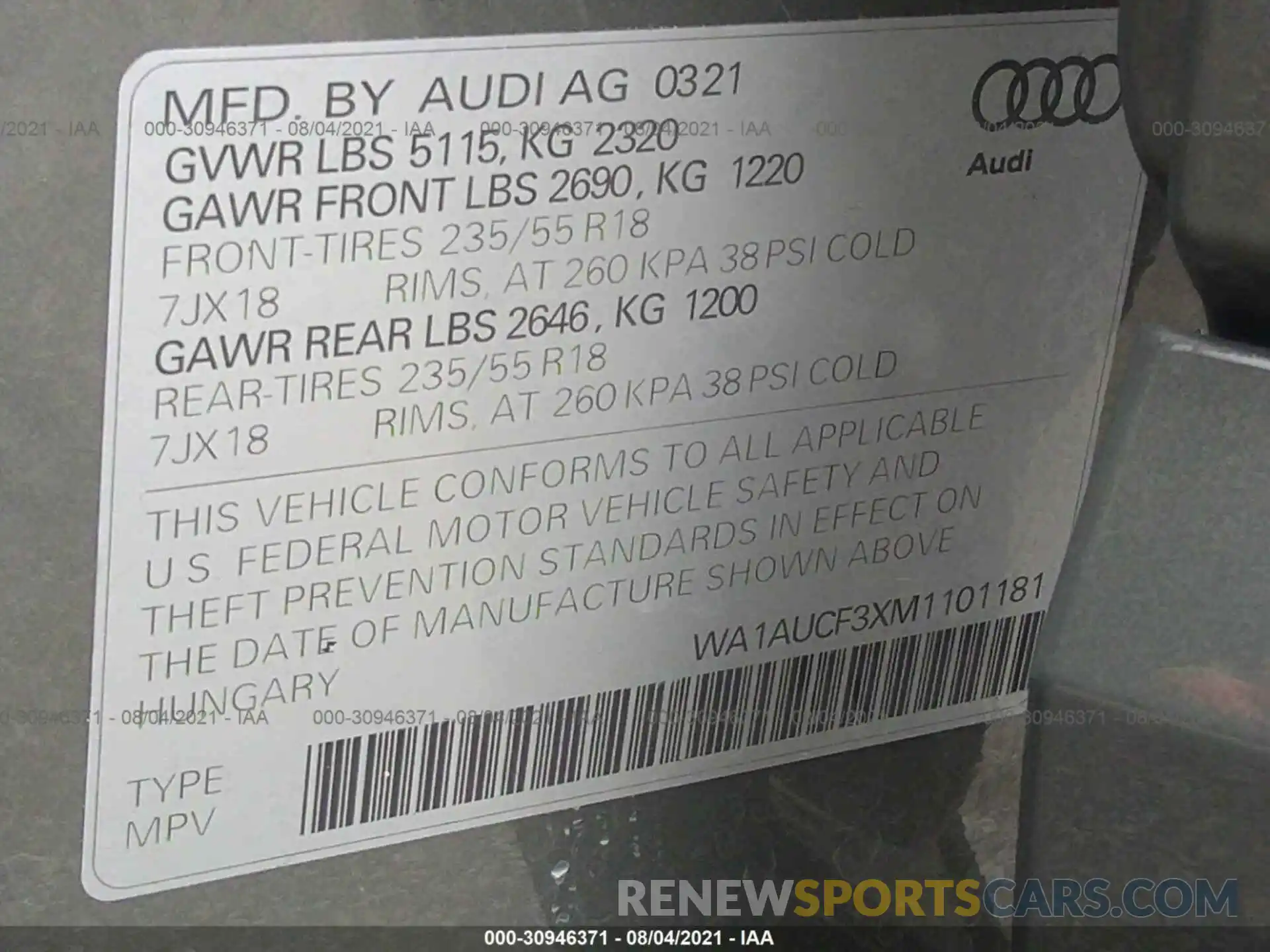 9 Photograph of a damaged car WA1AUCF3XM1101181 AUDI Q3 2021