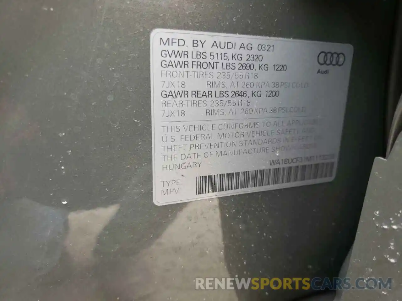 10 Photograph of a damaged car WA1BUCF31M1113238 AUDI Q3 2021